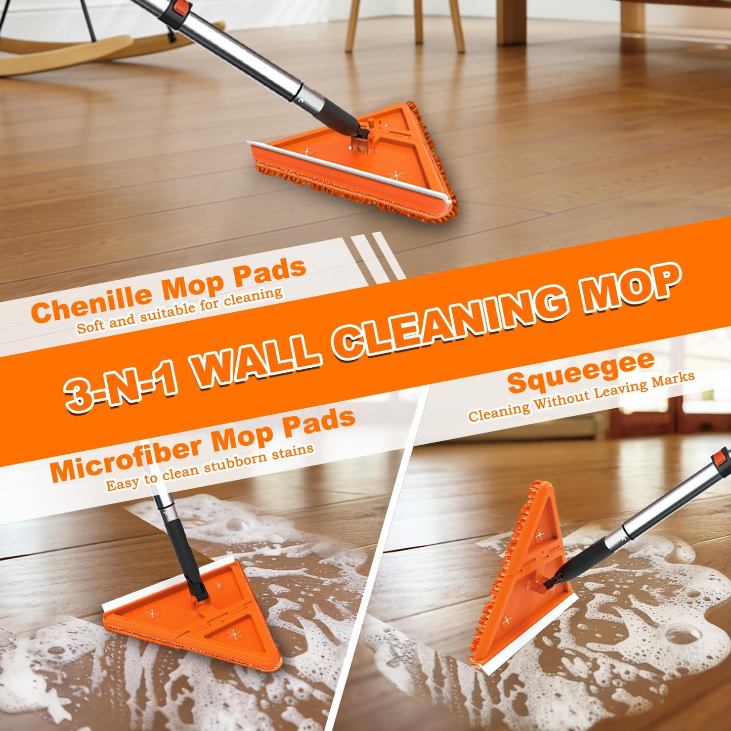 LAANPOLE 26FT Reach Dusters for Cleaning, Ceiling Fan Cleaner Duster with Extension Pole, Wall and Baseboard Cleaner Mop with Handle for Window Cobweb Fan Blade and High Ceiling
