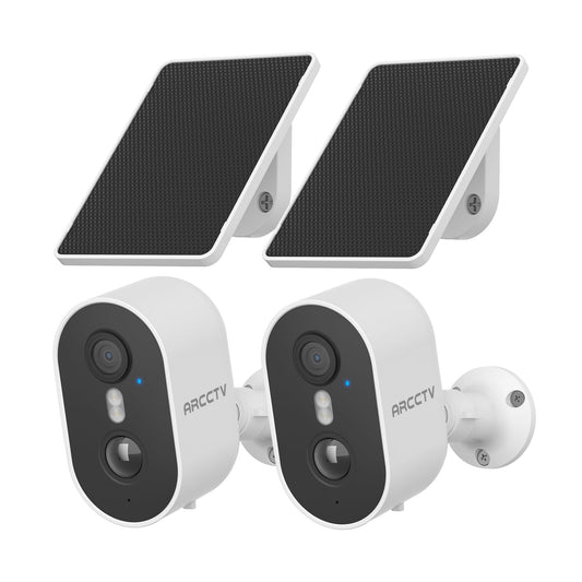 ARCCTV Security Camera Wireless Outdoor, 4MP Recharge Battery Powered WiFi Camera with Solar Panel, Motion Detection, Color Night Vision, 2-Way-Audio, 2.4G/5G Dual Band WiFi (2 Pack)