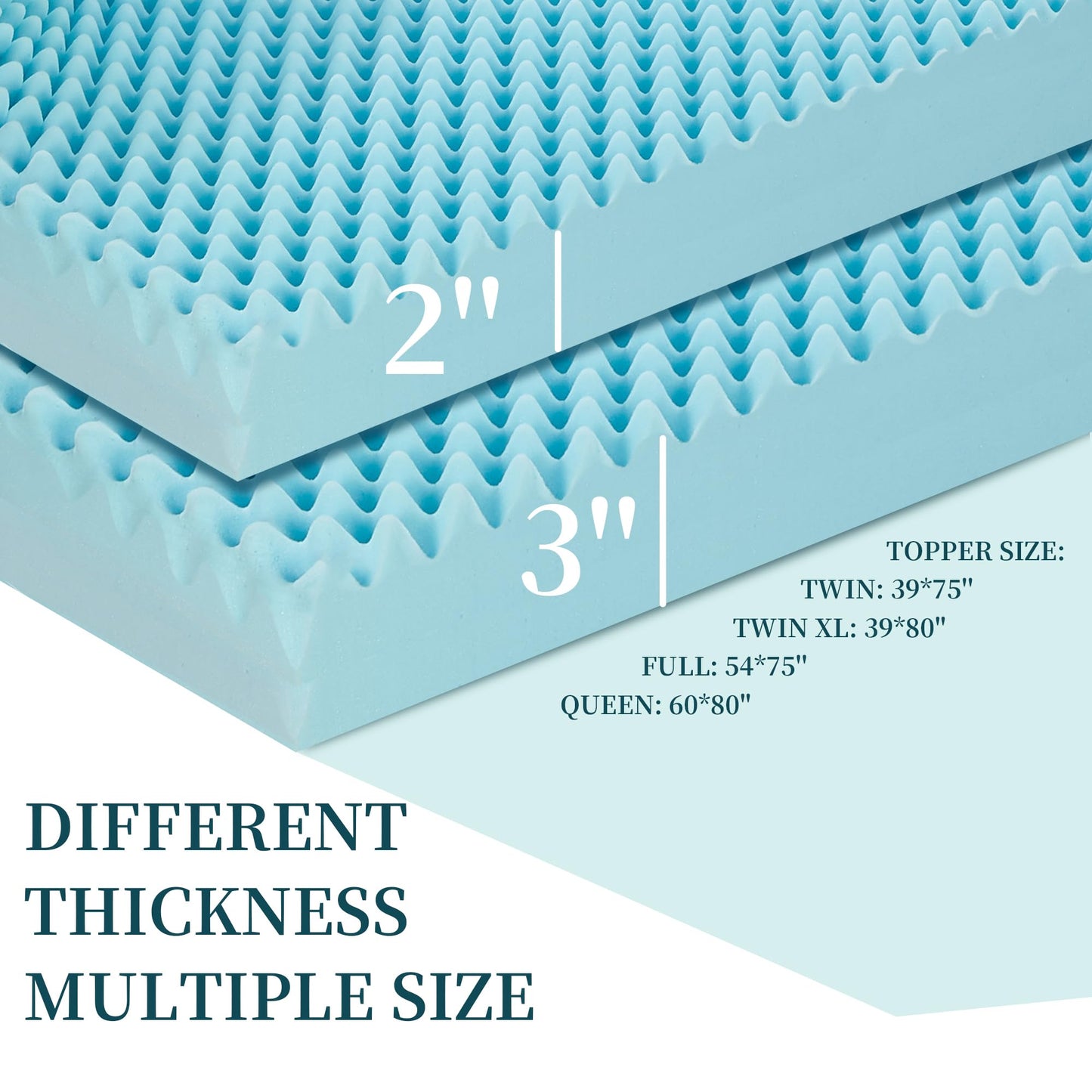 Zyerch 2 Inch Memory Foam Mattress Topper Twin XL, Egg Crate Twin XL Mattress Topper with Cooling Gel, Pressure Relief Plush Feel Breathable Bed Toppers for Bedroom, College, Dorm, RV