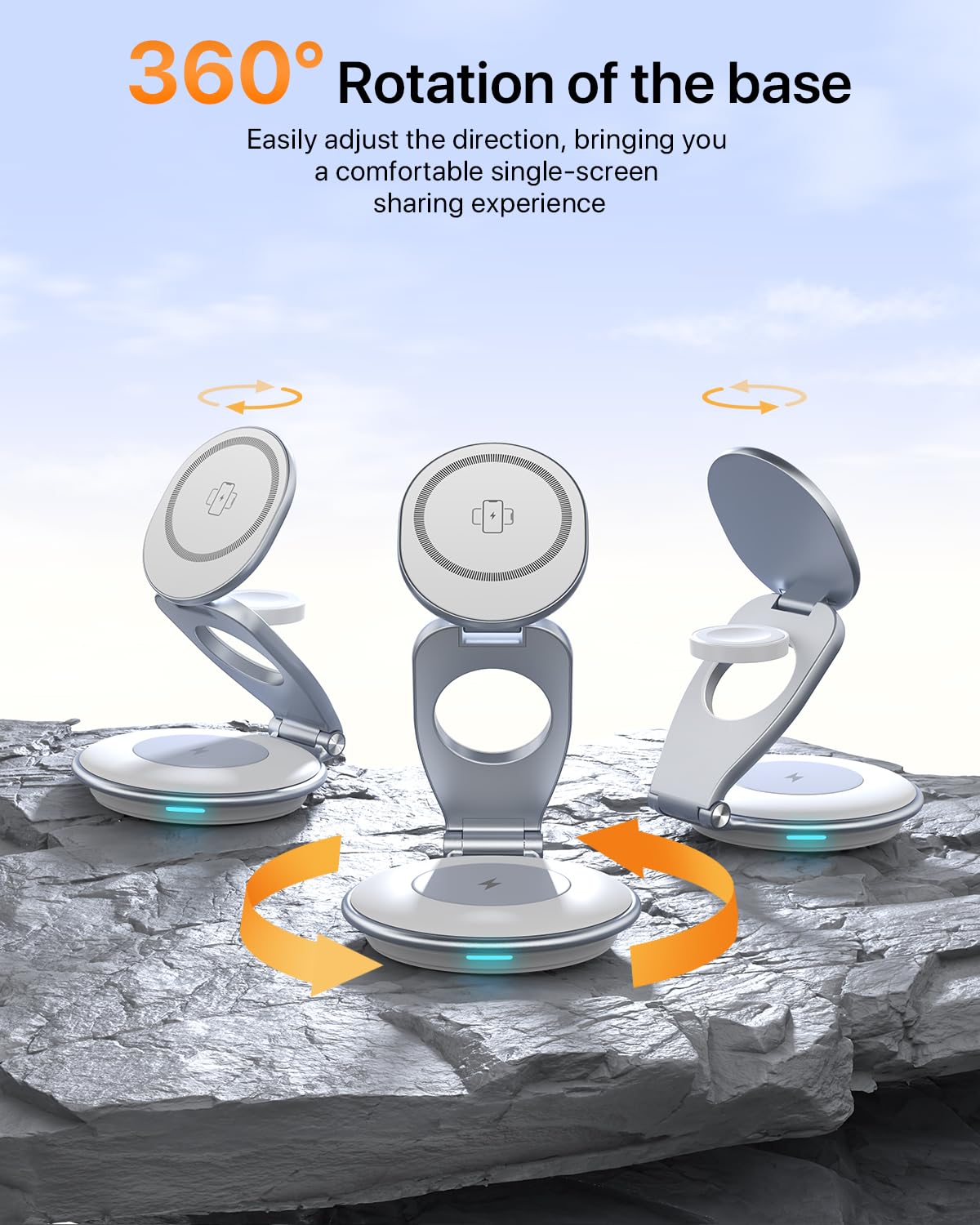 EXW Wireless Charging Station for Magsfe Charger,3 in 1 Wireless Charger for Magsafe Charging Station,Foldable Charger for iPhone 16/15/14/13/12 Series for Apple Watch & AirPod(30W Charger Included)