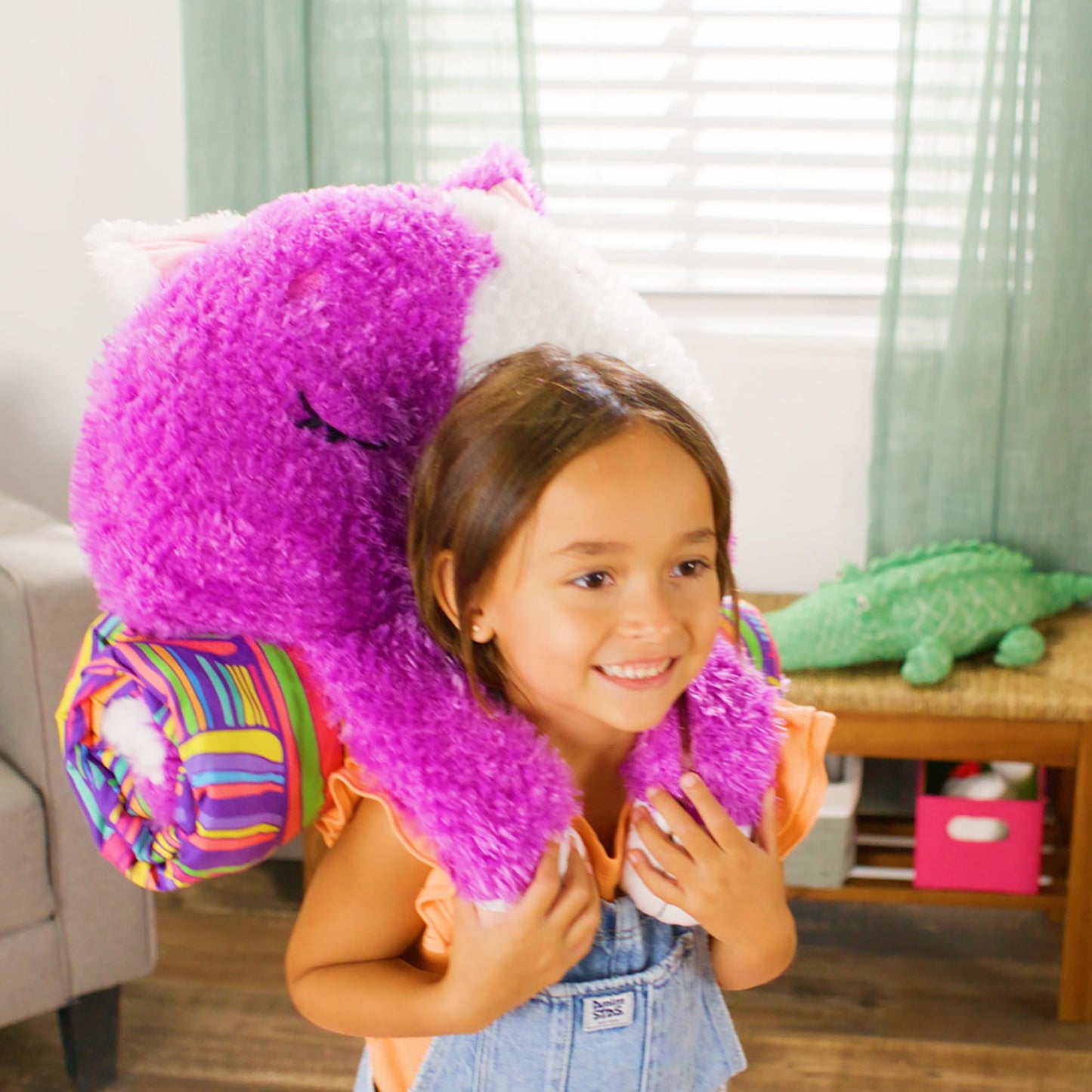 Happy Nappers: S4 Pillow & Sleepy Sack: Medium - Muffin the Kitty- 54x20, 2-in-1: Plush Animal Opens to Sleeping Bag, Play-Nap Character, Kids 3+