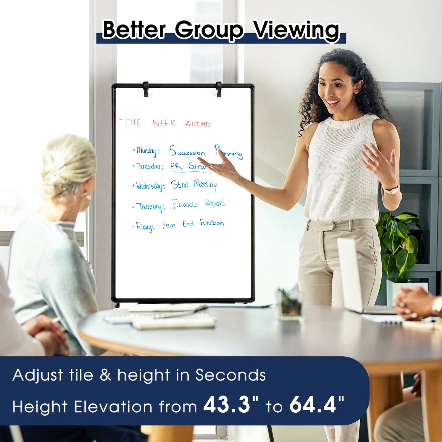 QUEENLINK Magnetic Whiteboard Easel, 36"x24" Height Adjustable Dry Erase Board with Stand, Large Aluminium Frame White Board for Teaching, Flipchart Standing Writing Board for Office，Home (Black)