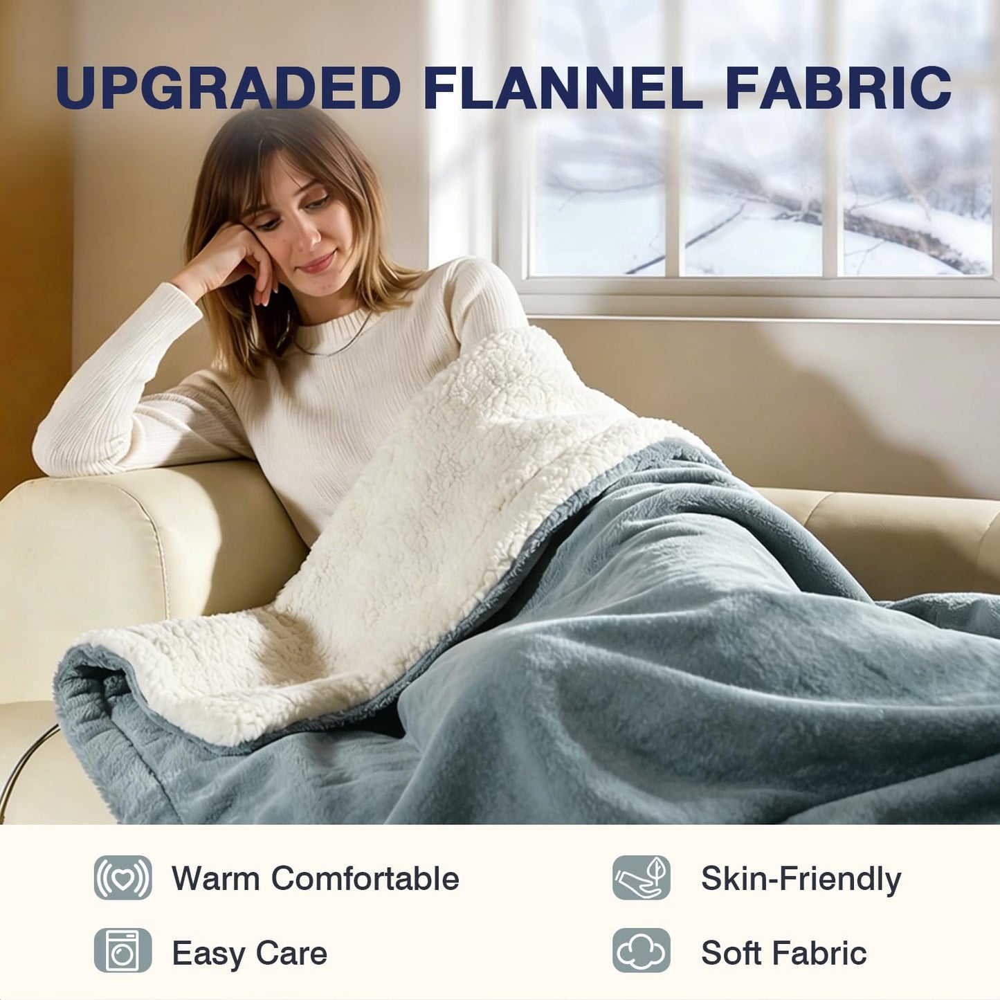 Electric Blanket Full Size 72"x84",Heating Blanket, Soft Flannel Heated Blanket, 9 Heating Levels,1-9 Hours Auto Off, Fast Heating, Overheat Protection, Machine Washable,Gifts for Woman, Gray