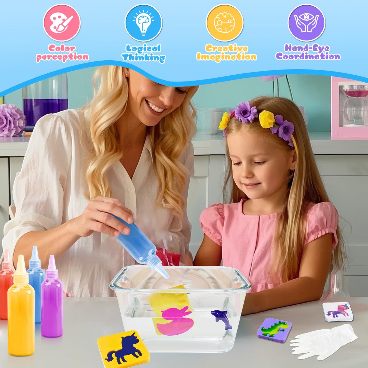 Funewest Magic Water Elf Toy Kit, Aqua Fairy Water Gel Kit with 12PCS Aqua Jelly Gels & 10 Molds for Squishy Maker, Creative Art Craft Gifts for Kids Girls 6-10, Party Favors Birthday Christmas