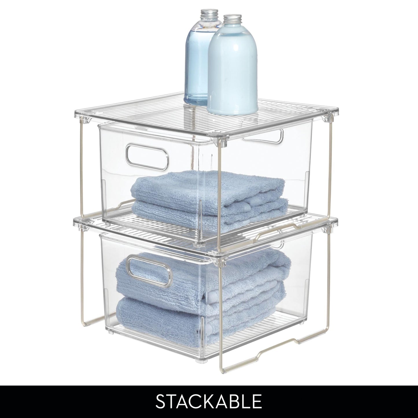 InterDesign iDesign Stackable Organizer-Cabinet Riser for Bathroom Storage-Set of 4-Clear/Satin Stacking Shelf-Small M4