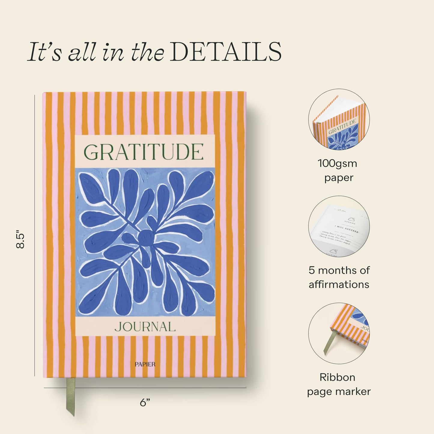 Papier Stay Grounded Gratitude Journal - Colorful Hardback | Daily Prompts, Activities & Monthly CheckIns | Undated Diary | For Affirmation, Reflection, Mindfulness & Meditation | Self Care Gift