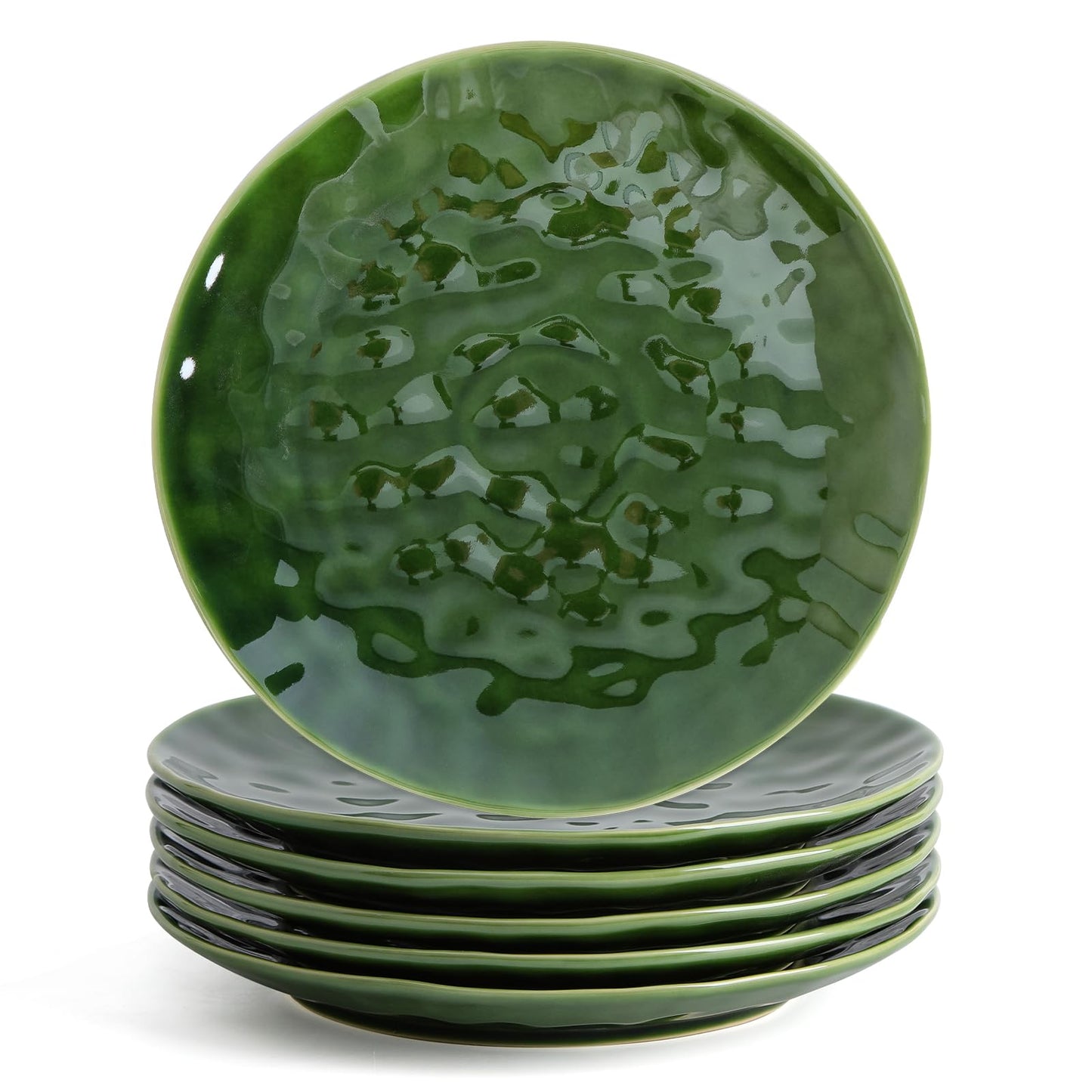 vicrays Ceramic Dinner Plates Set, 10.5 Inch, Set of 6, Round, Microwave, Oven, Dishwasher Safe, Scratch Resistant, Porcelain Fluted Suitable for Steak, Pasta, Pizza, Home, Restaurant, Green
