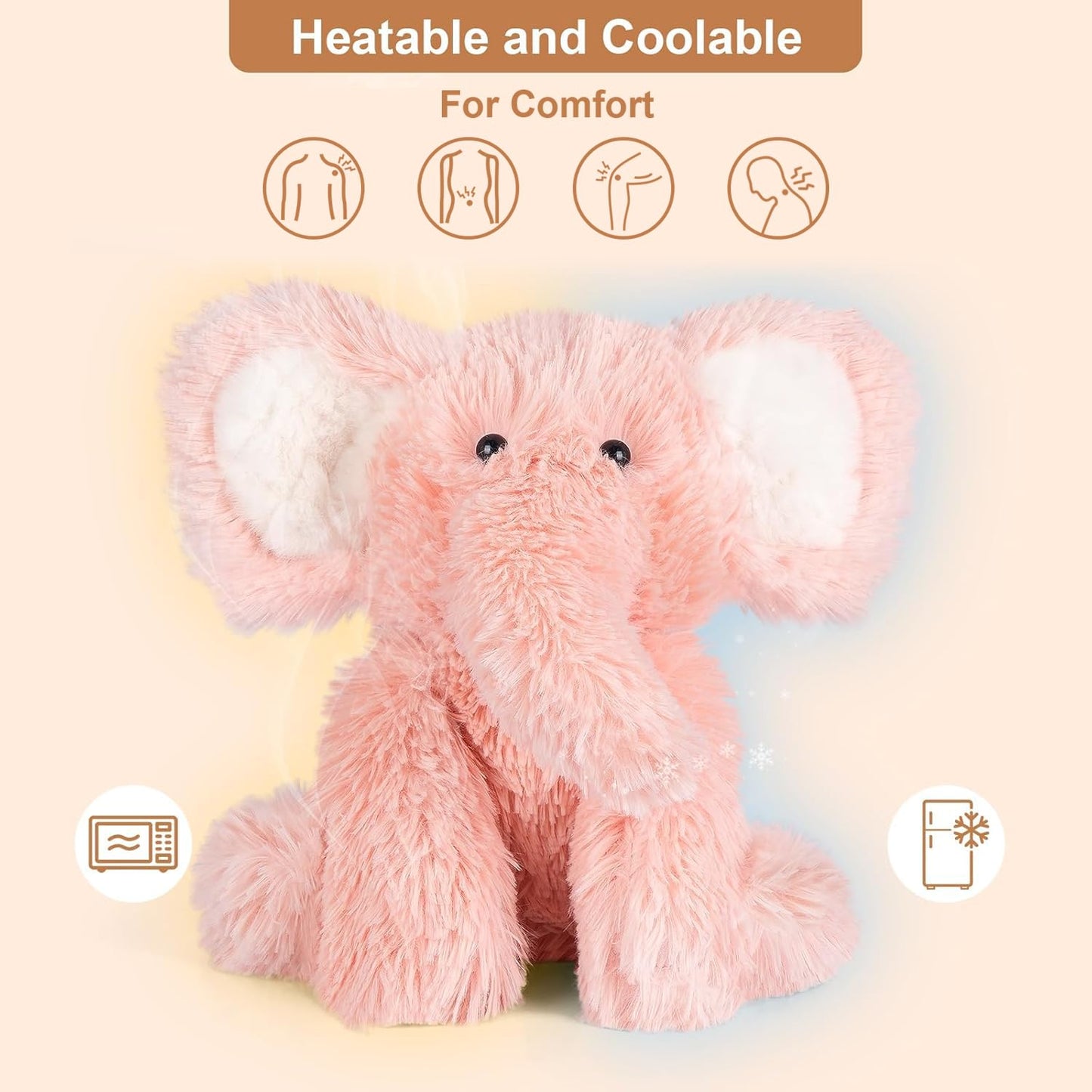 Heatable & Coolable Elephant Stuffed Animal, Microwavable Heating Pad for Cramps & Pain Relief, Stuffed Elephant Plushies for Companion, Cute Stuffed Elephant Toy, Elephant Gifts