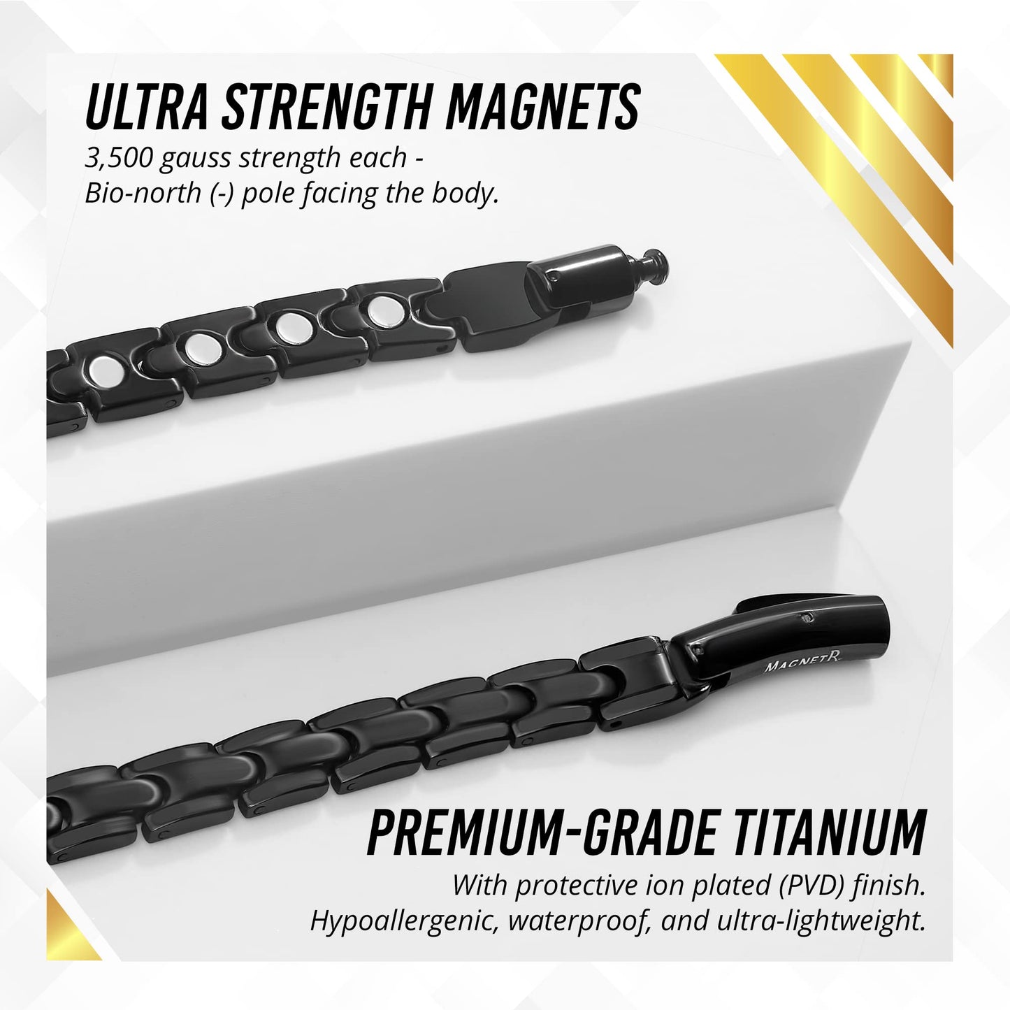 MagnetRX® Titanium Magnetic Necklace – Ultra Strength Magnetic Necklaces for Men & Women – Effective Titanium Necklace with 62 Magnets (Black, 21.5 Inches)