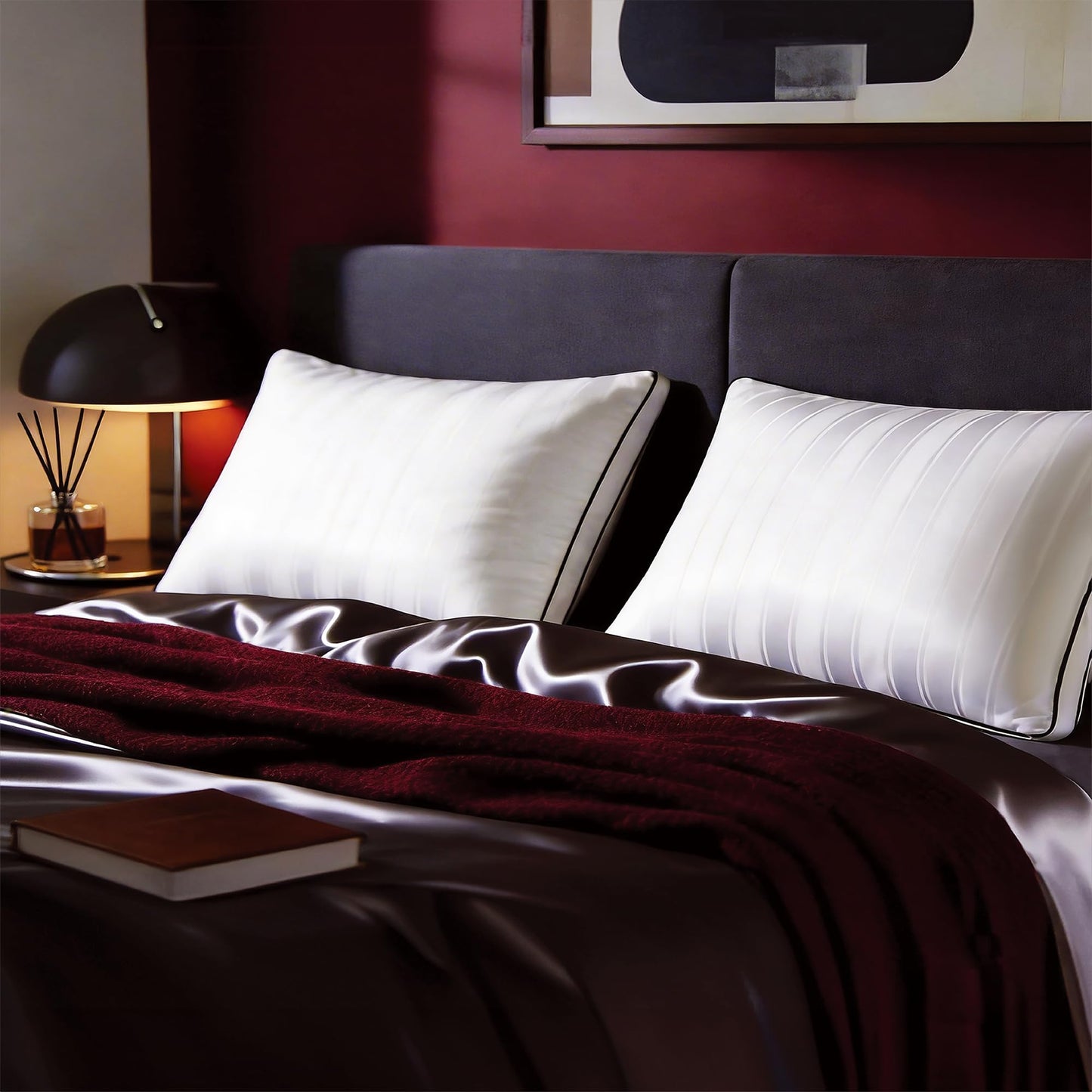 Blue Ridge Home Fashions Luxury Hotel Collection Bed Pillows Queen Size Set of 2, Soft Medium 500 Thread Count Damask Stripe Embroidered 100% Cotton Cover, Gusseted Down Alternative