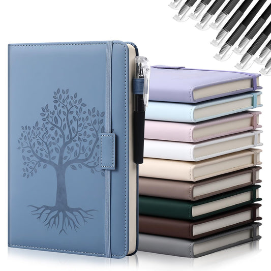 Estune 10 Pack Lined Journal Notebook A5 Tree of Life Hardcover Leather Journal with 10 Pen, College Ruled Notebook for Travel, Business, Work, Office, School Note Taking Diary(Soft Color)
