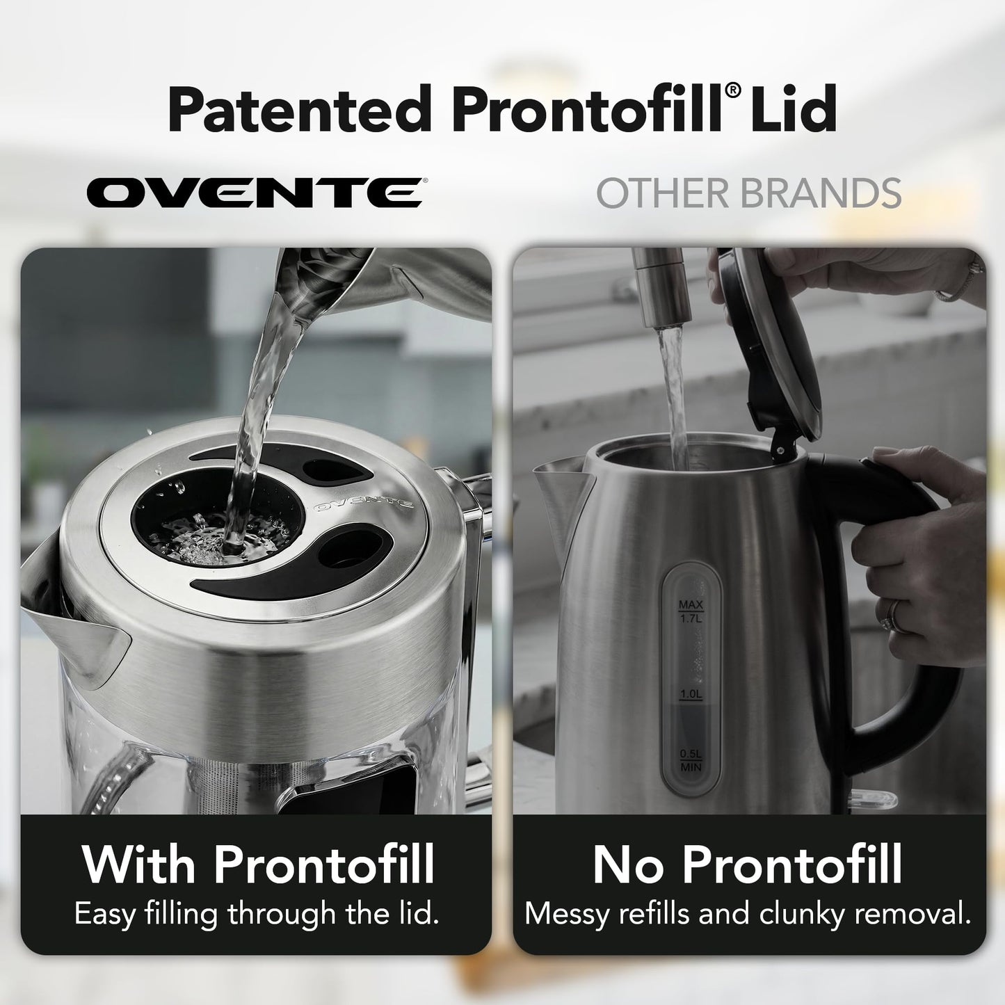 OVENTE Digital Glass Electric Tea Kettle 1.7L with Color-Changing LED Lights Temperature Control, Double-Wall Cool Touch, 4 Presets, Keep Warm, Tea Infuser & Boil-Dry Protection, Silver KGD913S