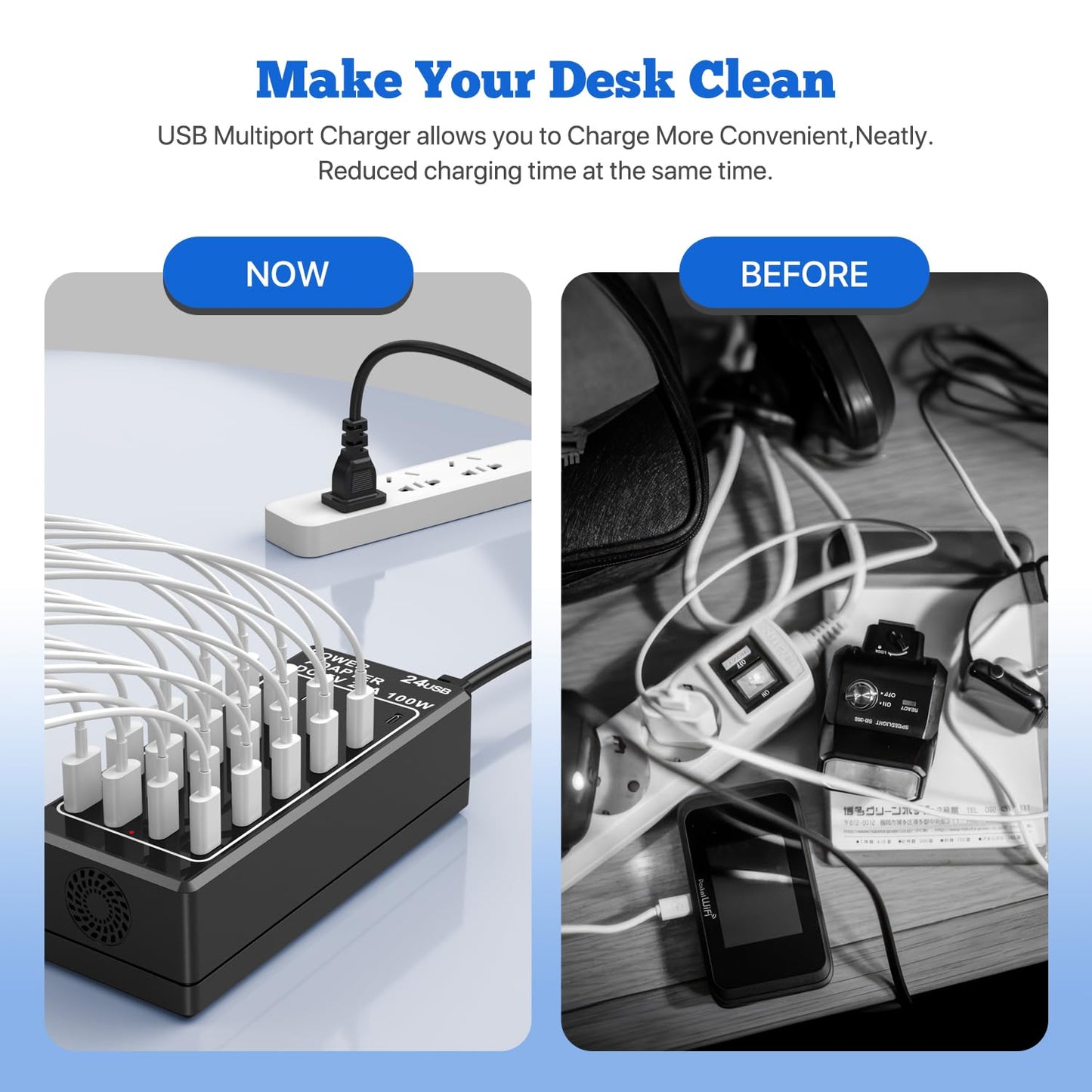USB Charger, USB C Charger Block, 100W (20A) 24 Port Multiple USB Charger Station Desktop USB Wall Charger 12 USB C 12 USB A Compatible for Apple iPhone, iPad, Samsung Galaxy, Laptop, Pixel, Phones