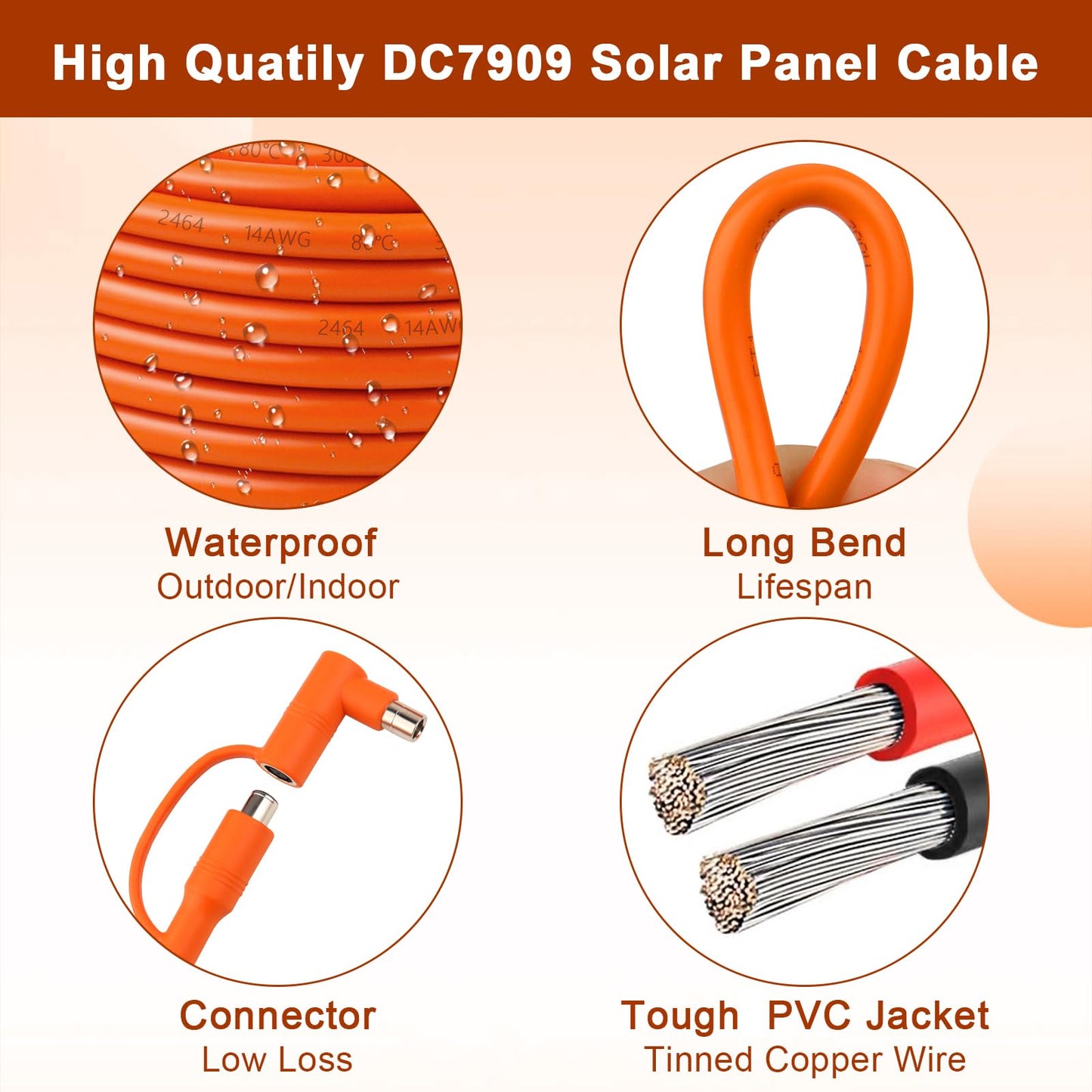 MOOKEERF 14AWG DC 8mm Extension Cable for Solar Panel 50FT,DC7909 Solar Panel Cable Female to Male with DC8020 Male Adapter Compatible with Aker,GZ Yeti,BLUETT,Jackery Portable Power Station - 50 Foot