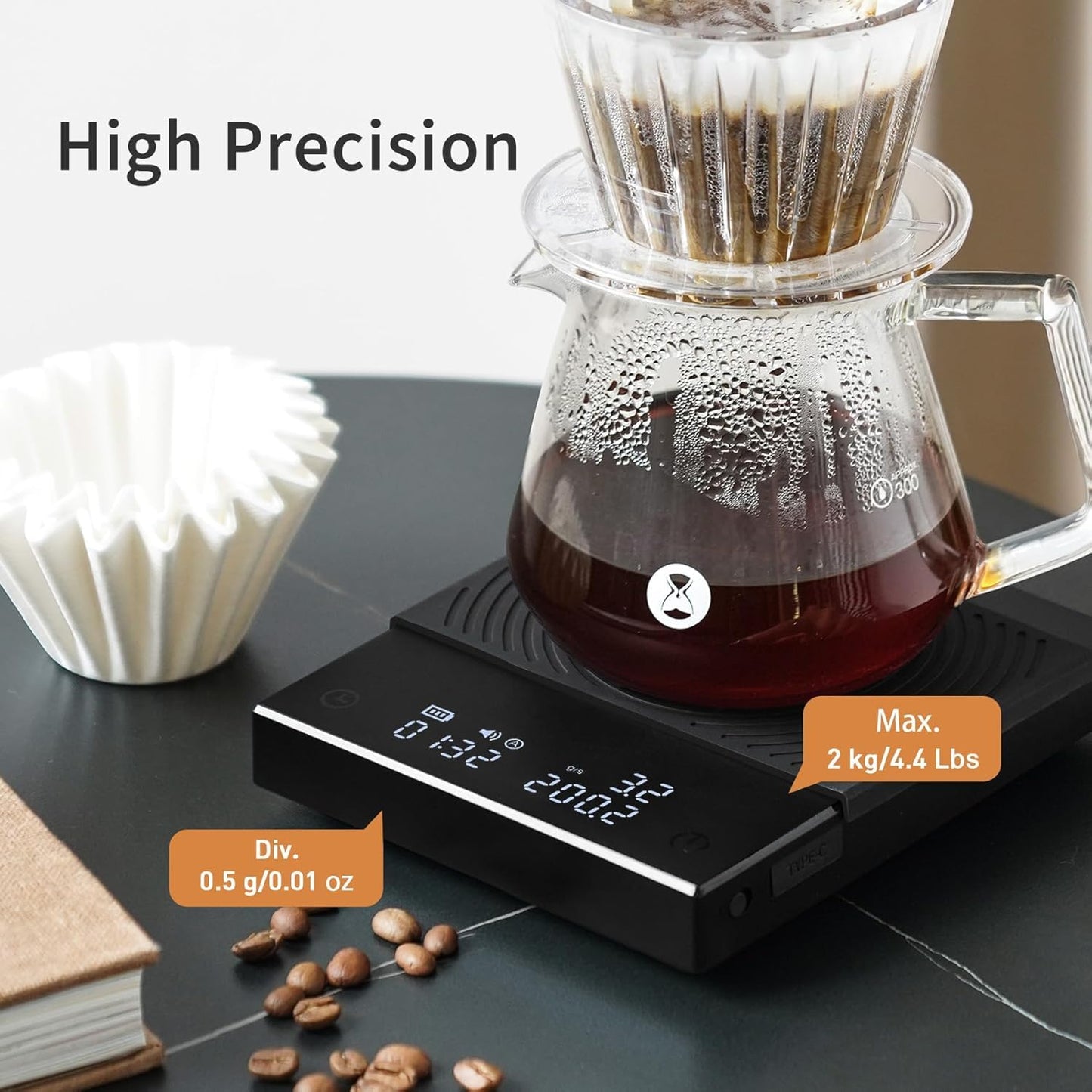 TIMEMORE Coffee Scale Basic 2.0 Electronic Espresso White Scale with Water Flow Rate and Timer Function, Free Switching of Ounce/kg Units, Digital Scale for Kitchen/Baking/Cooking