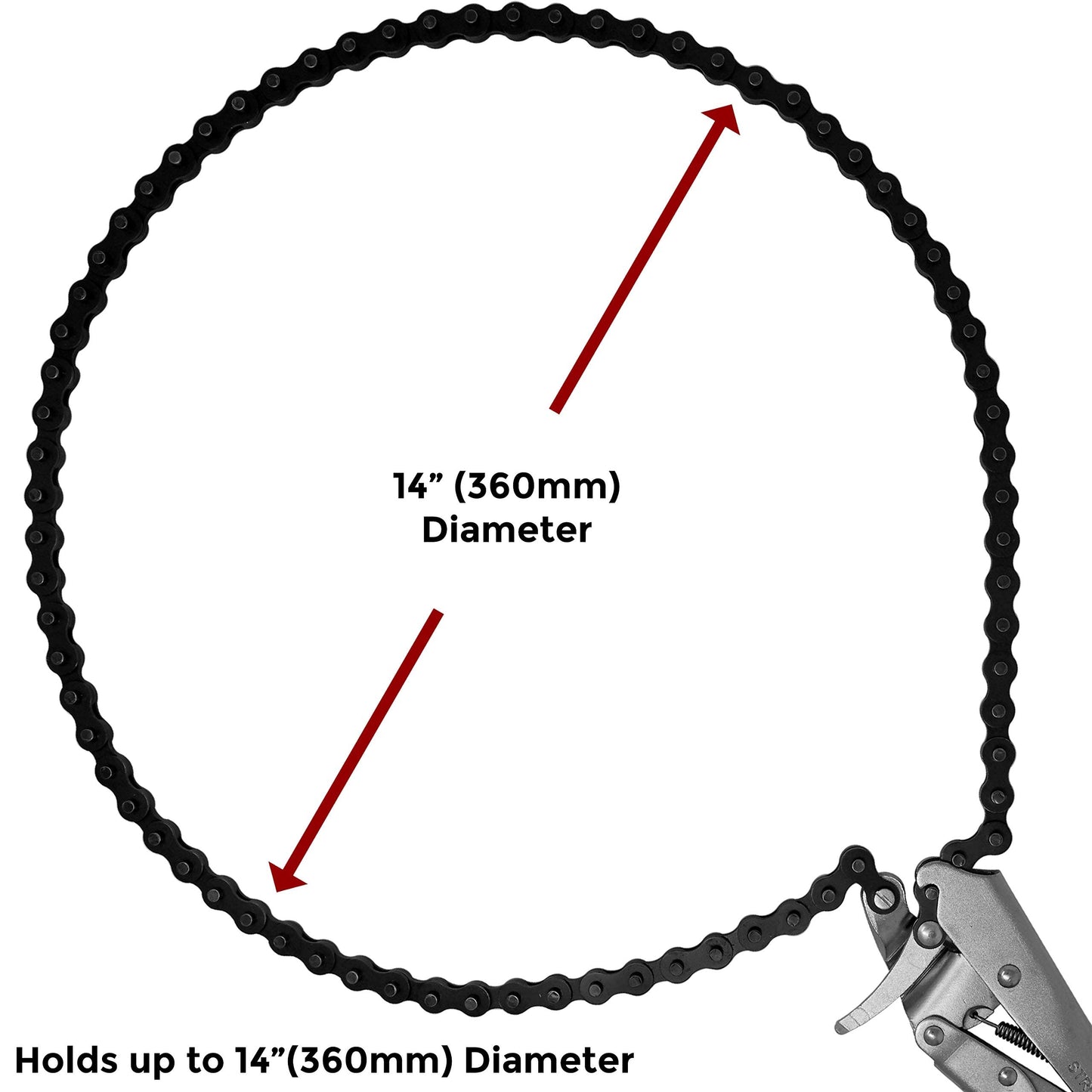 Strong Hand Tools Locking Chain Pliers, Removable 48″ Chain, Holds Up To 14" Diameter Pipes, Unique Easy Open Crank Handle, Quick Release Trigger, PFC1048