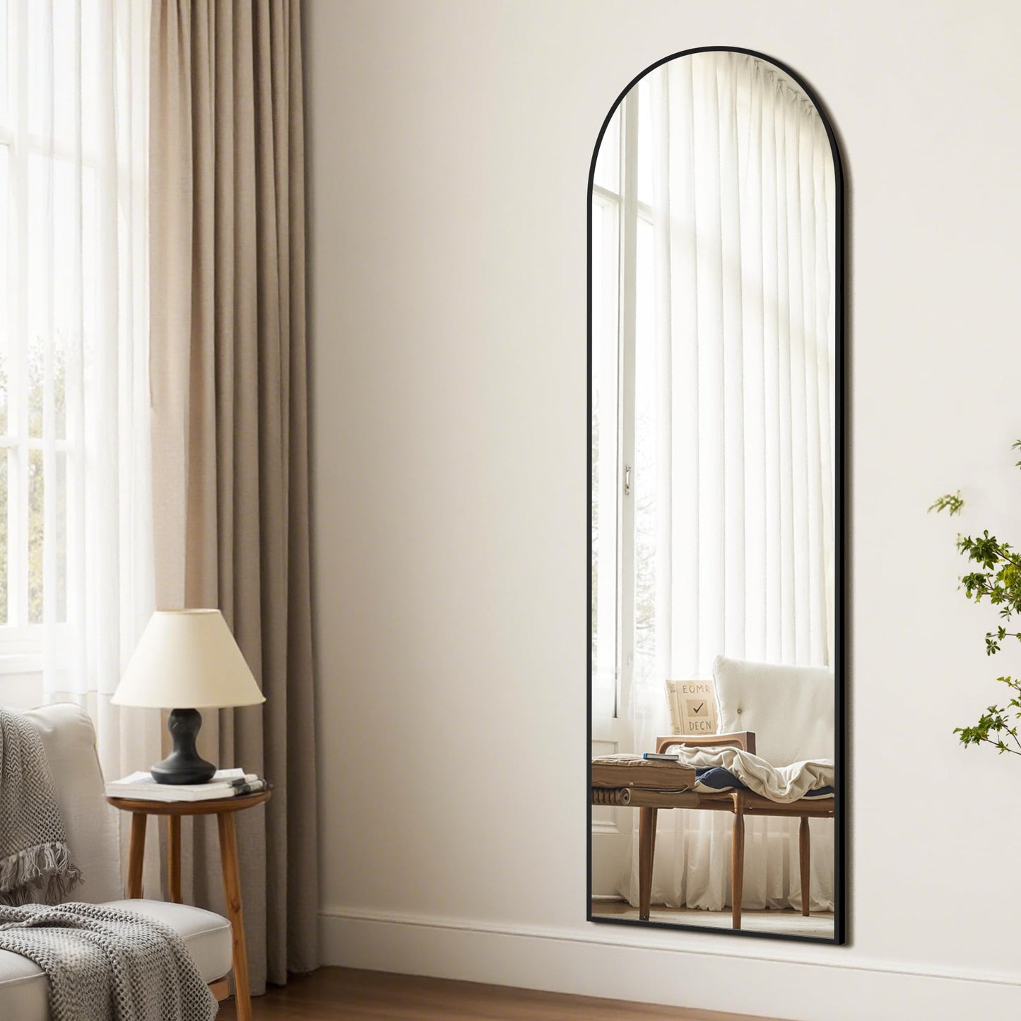 TRAHOME Arched Full Length Mirror, 56"x15" Standing Body Mirror for Wall, with Aluminum Alloy Frame for Bedroom, Living Room, Dressing Room(Black)