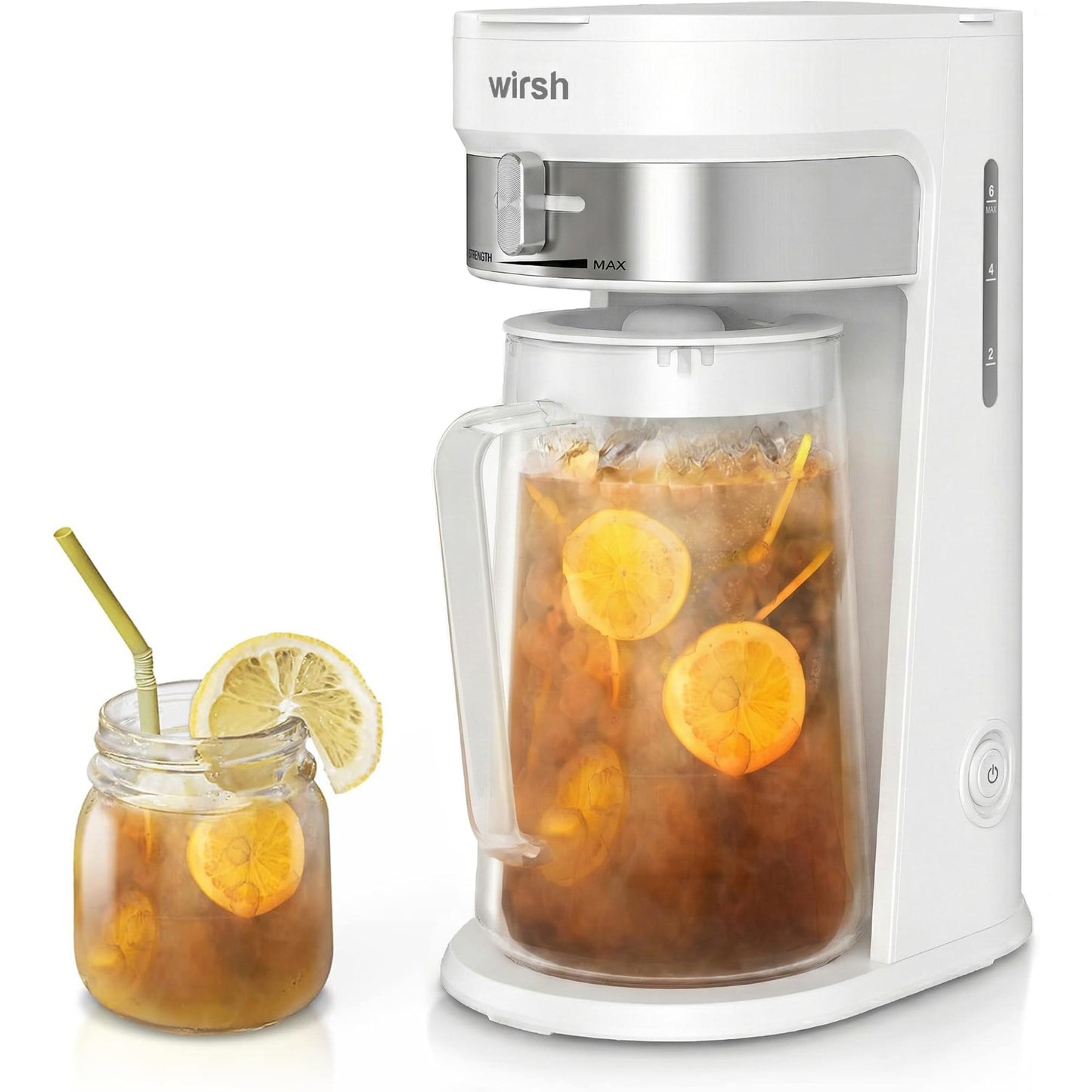 wirsh Iced Tea Maker with 3QT Pitcher, Iced Coffee Maker with Strength Control and Reusable Filter, Perfect For Iced Coffee, Latte, Tea, Lemonade, Flavored Water,White