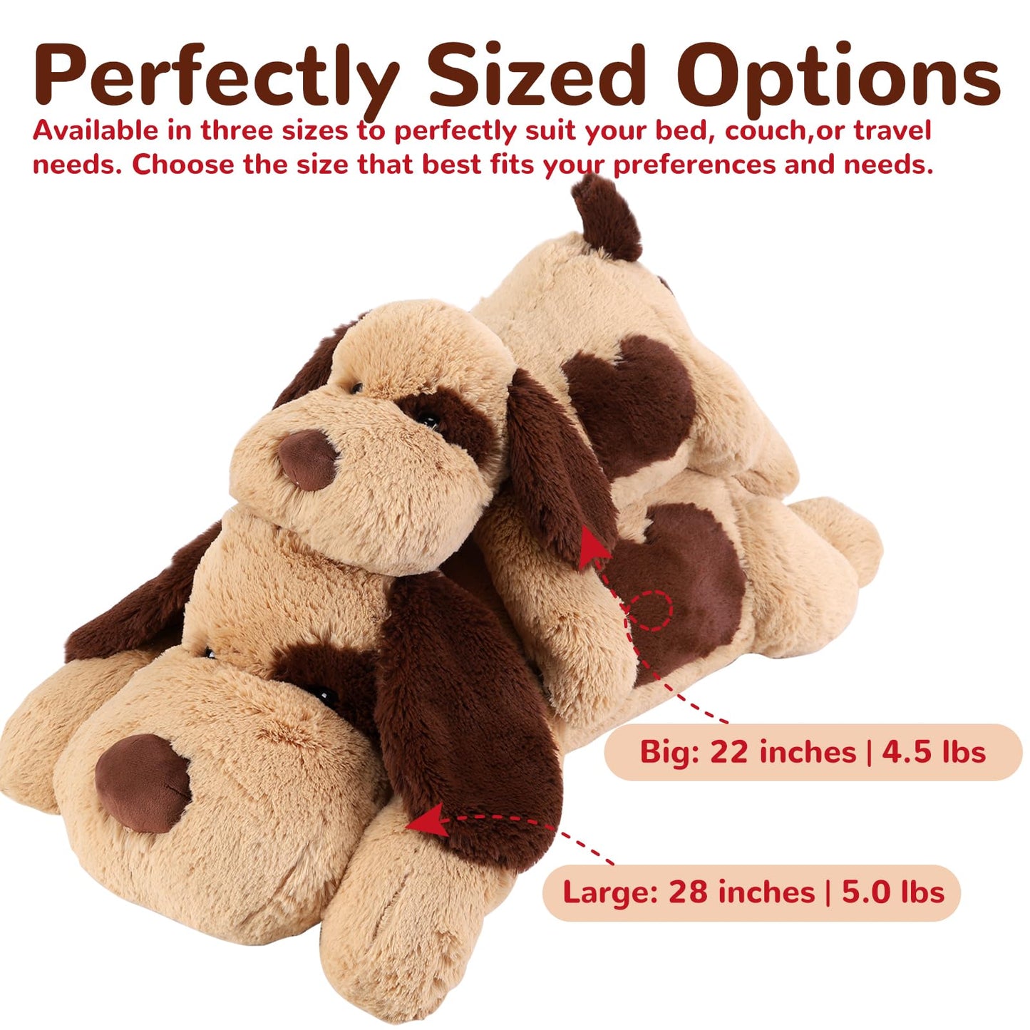 meowtastic Brown Dog Weighted Stuffed Animals - 22 Inch 4.5 Pounds Weighted Plush Dog Stuffed Animals - Big Stuffed Dog Weighted Plush Pillow - Cute Plush Toys Gifts for Kids & Adults (22" 4.5 lbs)