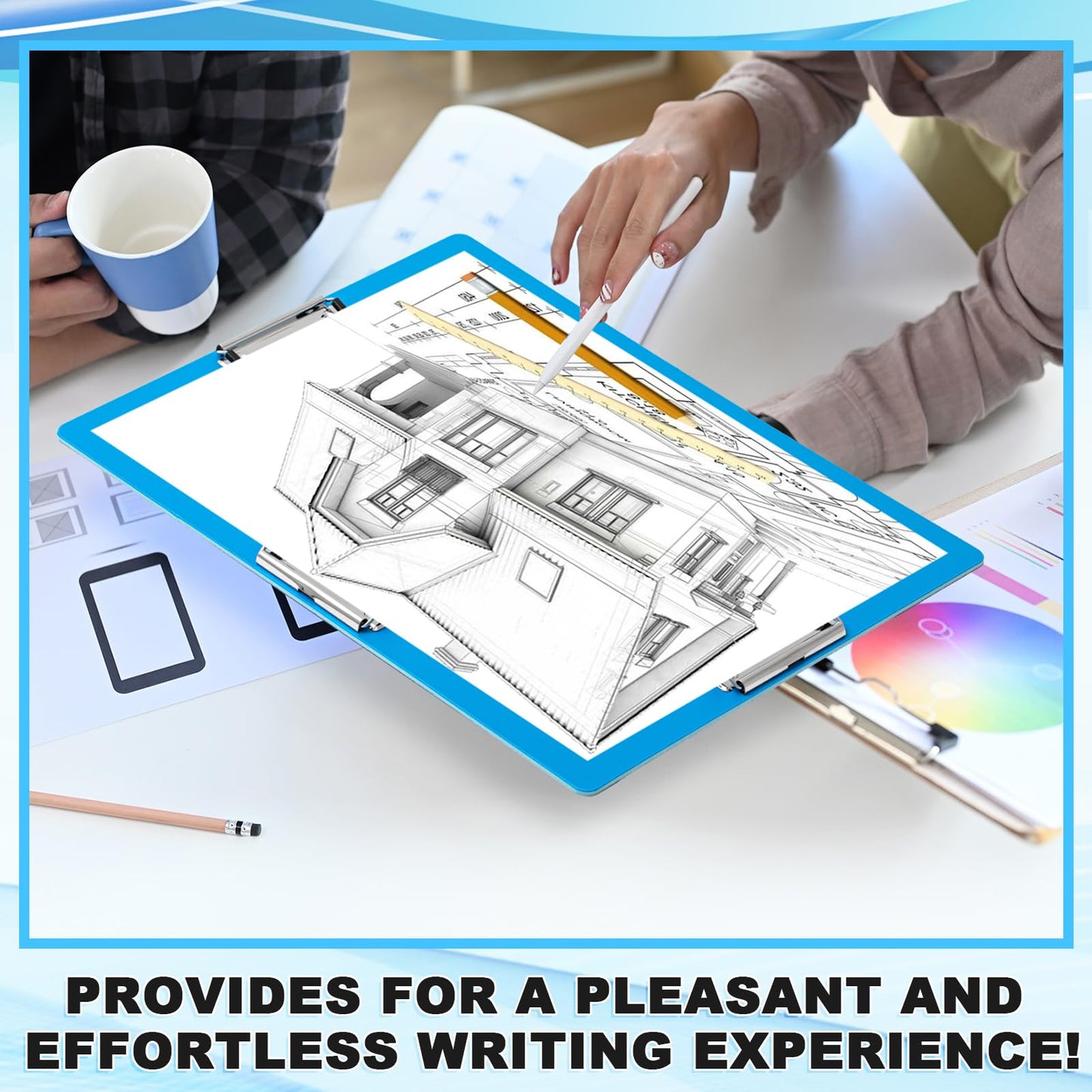Tenceur 4 Pcs 11x17 Clipboard Three Clip Blue Extra Large Clipboard Horizontal Drawing Board 11 x 17 Inch Art Sketching Landscape Board for School Office Students Teachers Supplies