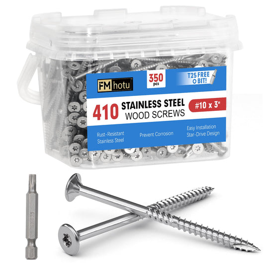 #10 x 3 Inch 410 Stainless Steel Deck Screws, 350Pcs Wood Screws T25 Star Bit