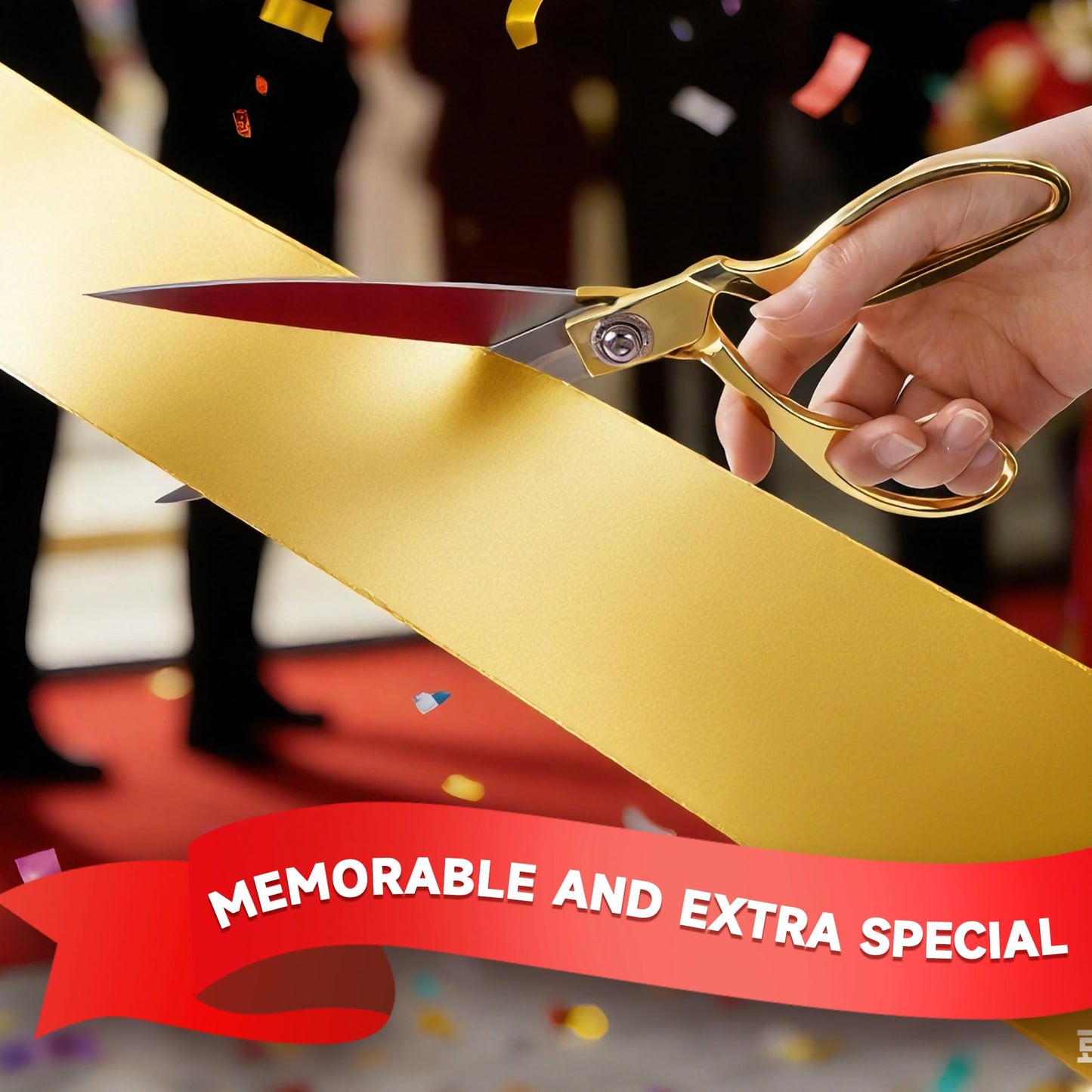 COMSIS Ribbon Cutting Ceremony Kit 10" Gold Handled Elegant Sharp Ribbon Cutting Scissors & 30 Feet Long 4" Wide Gold Satin Grand Opening Ribbon - Ceremonial Kit