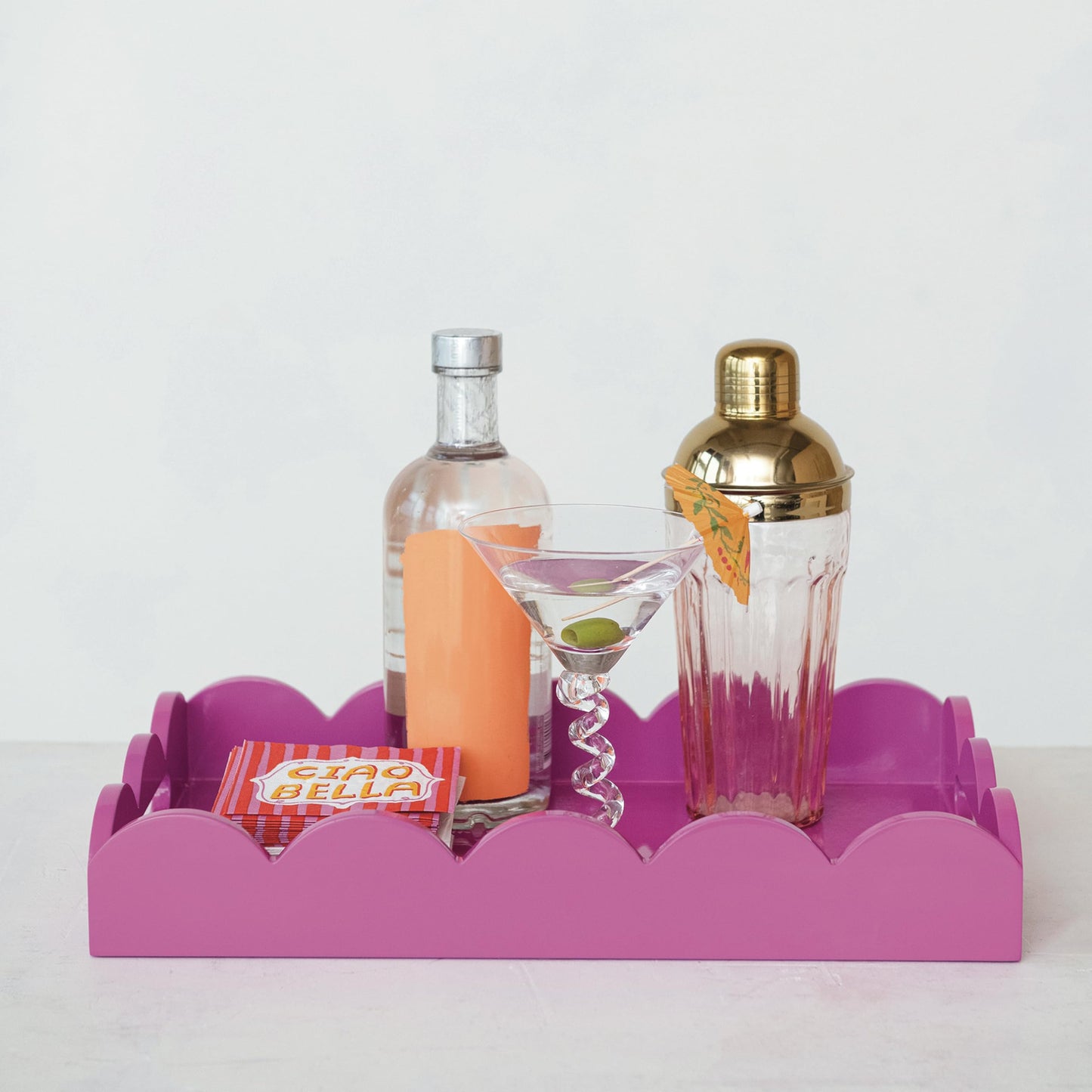 Creative Co-Op Wide Wood Tray, Fuchsia