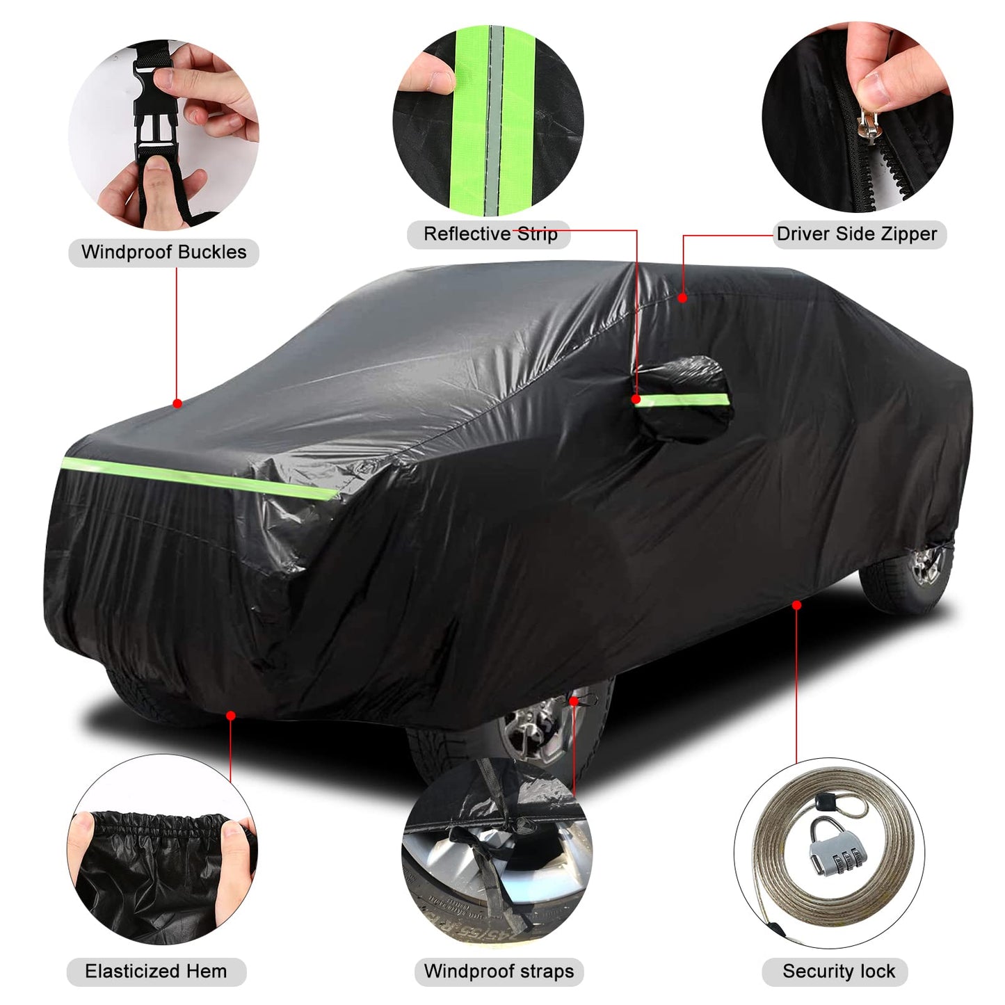 Waterproof Car Cover Compatible with 2019-2025 Jeep Gladiator, 6 Layers All Weather Jeep Gladiator Car Covers with Zipper Door for Snow Rain Dust Hail Protection