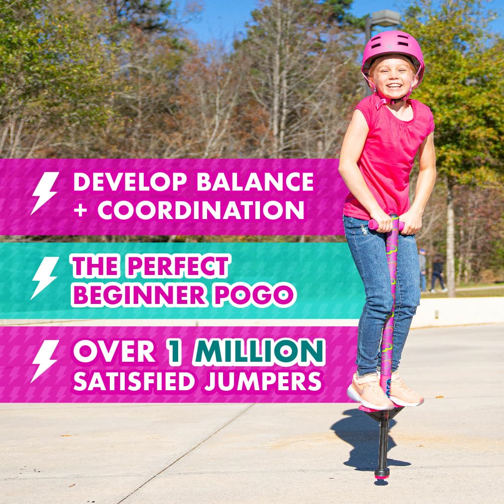 Flybar Jolt Pogo Stick for Kids Ages 6 and Up, 40 to 80 Pounds, Perfect for Beginners, Easy Grip Foam Handles, Anti-Slip Foot Pegs, Outdoor Jumper Toys for Boys & Girls, Outside Toys for Kids