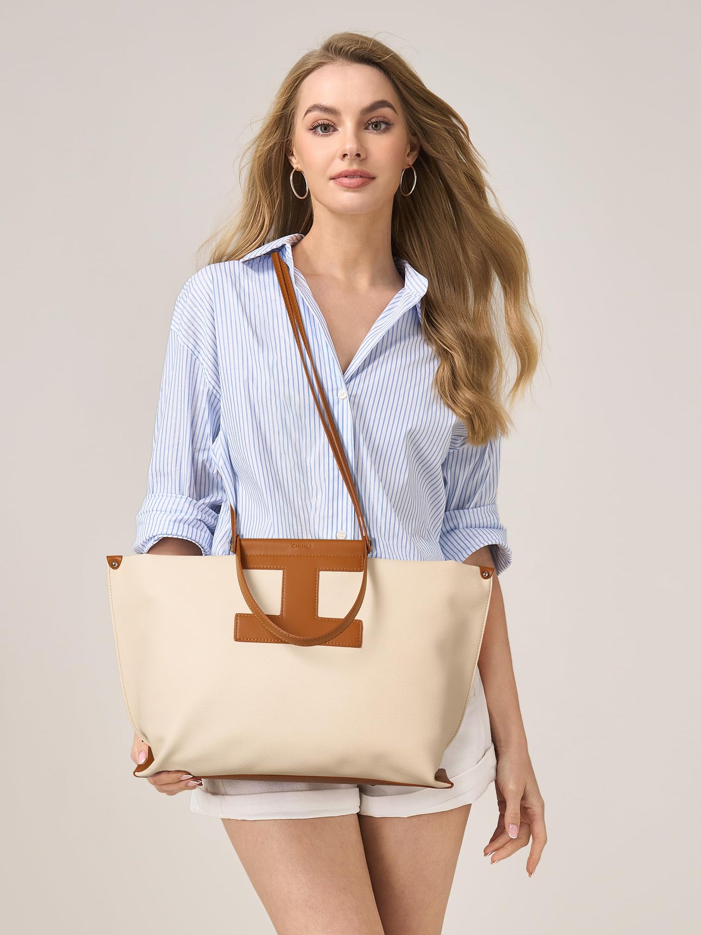 CHUNLI Laptop Tote for Women 15.6 Inch - Professional Work Bag & Structured Business Briefcase, Lightweight Canvas-Look Leather Computer Bag for Office, Teacher