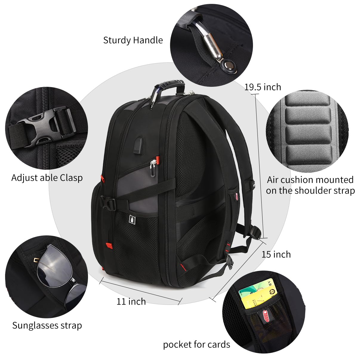 SHRRADOO Extra Large 50L Travel Laptop Backpack with USB Charging Port, College High School Backpack Airline Approved Business Work Bag Fits 17 Inch Computer for Men Women