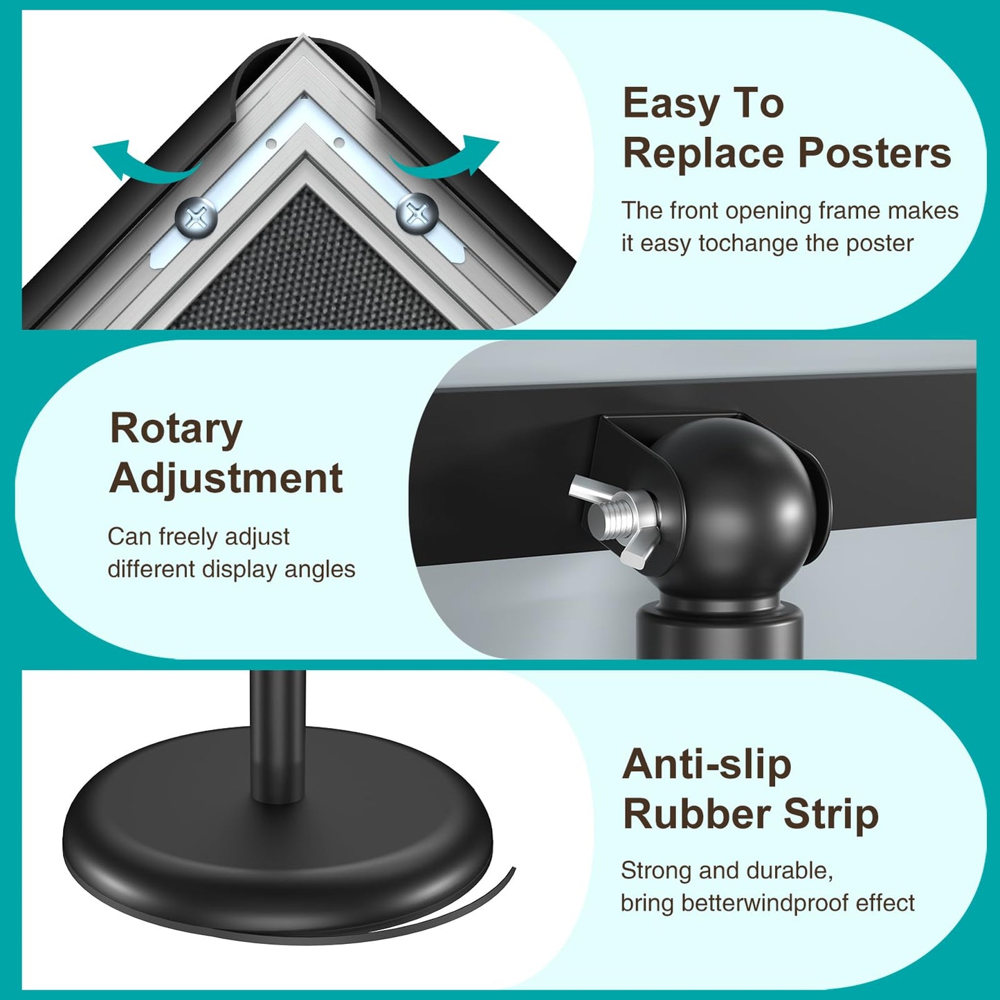 Hemndic Sign Stand 11x17 inch, Adjustable Floor Standing Sign Holder, 360° Rotation Sign Holder Stand with Snap-Open Frame, Outdoor Indoor Pedestal Sign Holder Display
