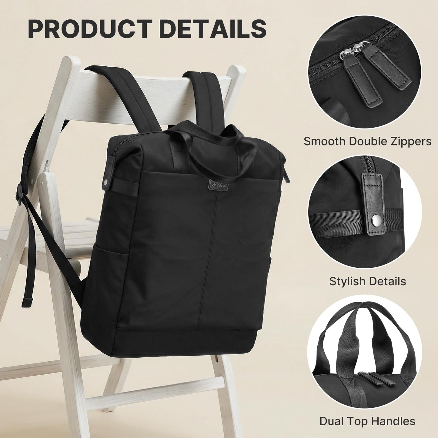 G4Free Protective 16" Laptop Backpack, Large Work Bag for Men Women, Slim Casual Backpacks for Travel, College, Business, Black