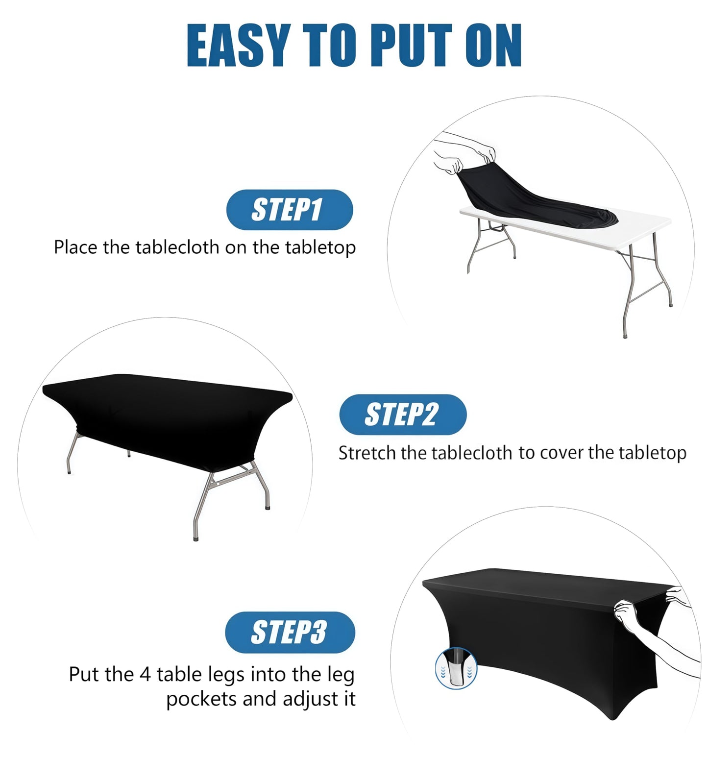 Lemict 6FT Black Table Cloth - 6 Pack Fitted Stretch Rectangle Spandex Tablecloth, Washable Table Cover for Party, Picnic, Wedding, Banquet, Birthday and Festival(30" x 72")