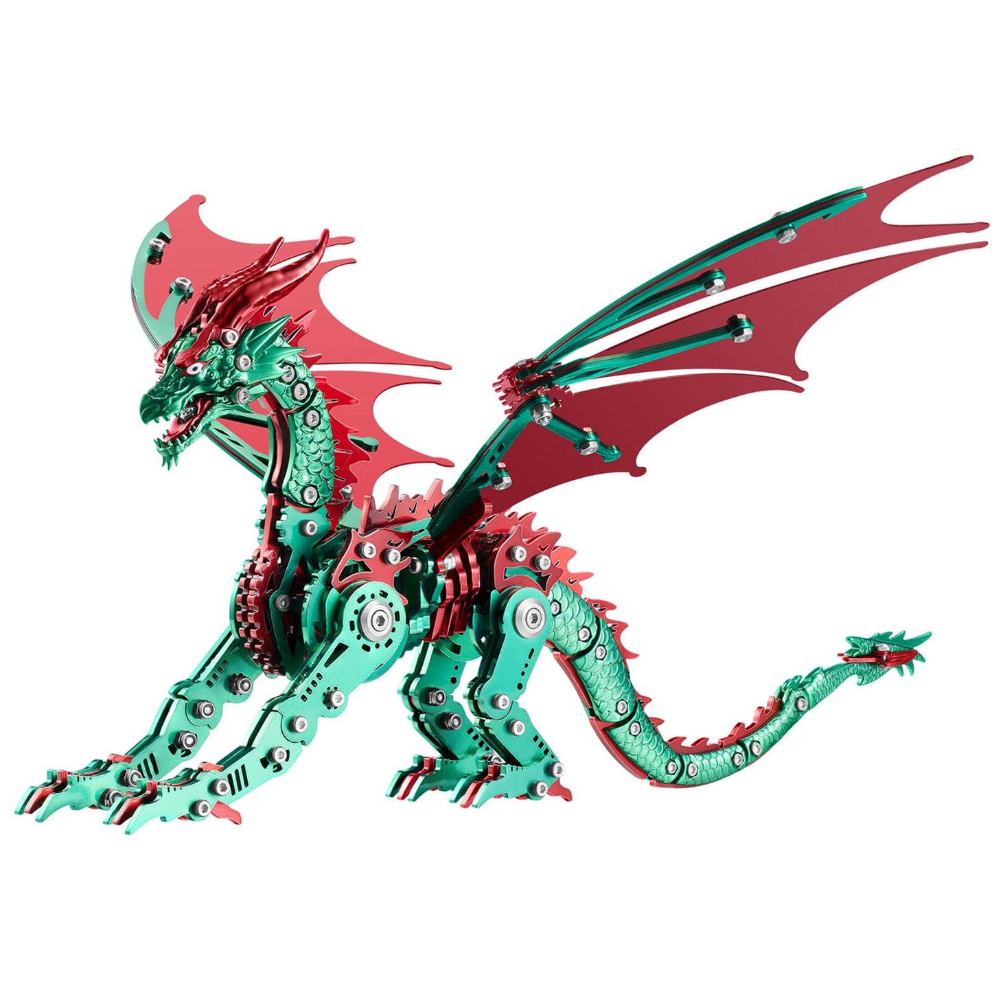 LONGPIN 3D Puzzles for Adults,Metal Dinosaur Puzzle Building Set,Collectible Mechanical Engineering Crafts for Home Office Decoration & Gift (Red-Green)