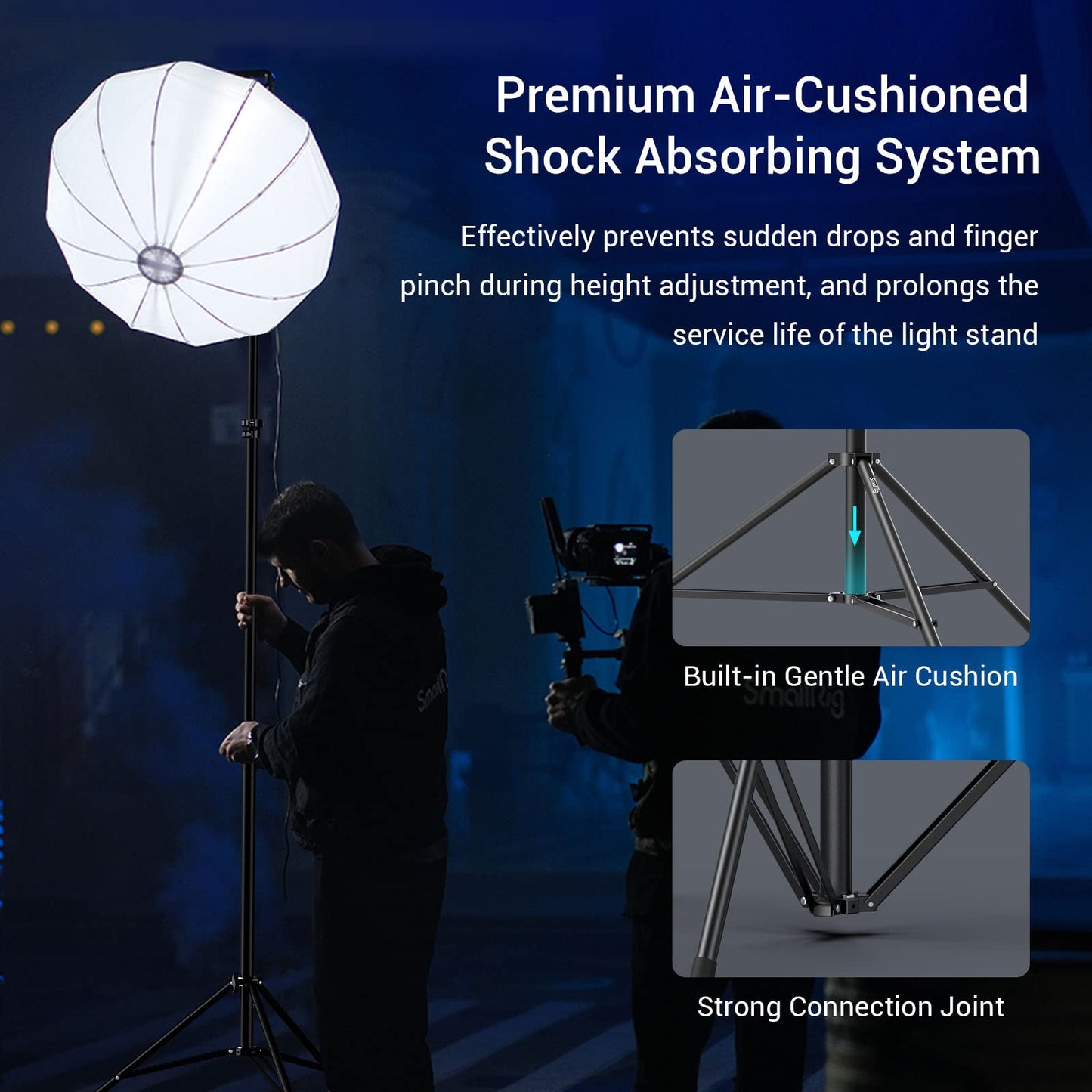 SMALLRIG Photography Light Stand 110"/9.2ft/280cm, Air-Cushioned Aluminum Photo Video Tripod Stand with 1/4" Screw for Softbox, Studio Light, Reflector and Ring Light, Max Load 8kg, RA-S280