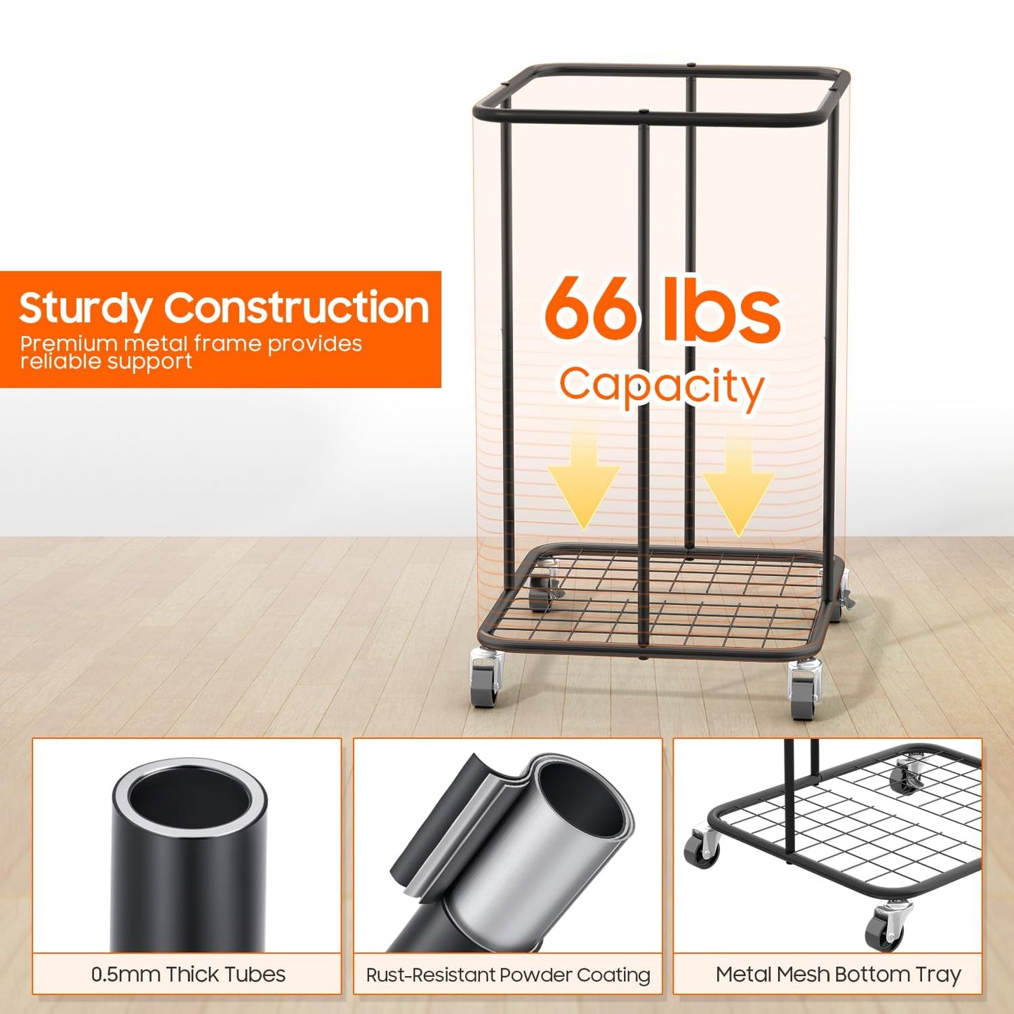150l Laundry Hamper with Lid, Rolling Laundry Basket with Wheels, Large & Tall Dirty Clothes Hamper with Metal Frame and Removable Bag for Bedroom Aesthetic, Laundry Room, Bathroom, Dorm-Black