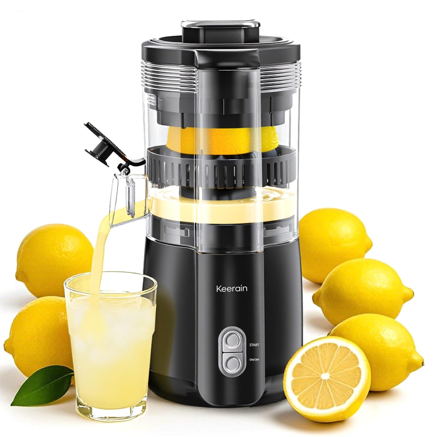 Electric Lemon Juicer, Hand-Free Citrus Juicer Machine with Cleaning Brush, Automatic Juice Squeezer for Lemon, Lime, Grapefruit, Pomegranate, One-Touch Operation & Easy Clean