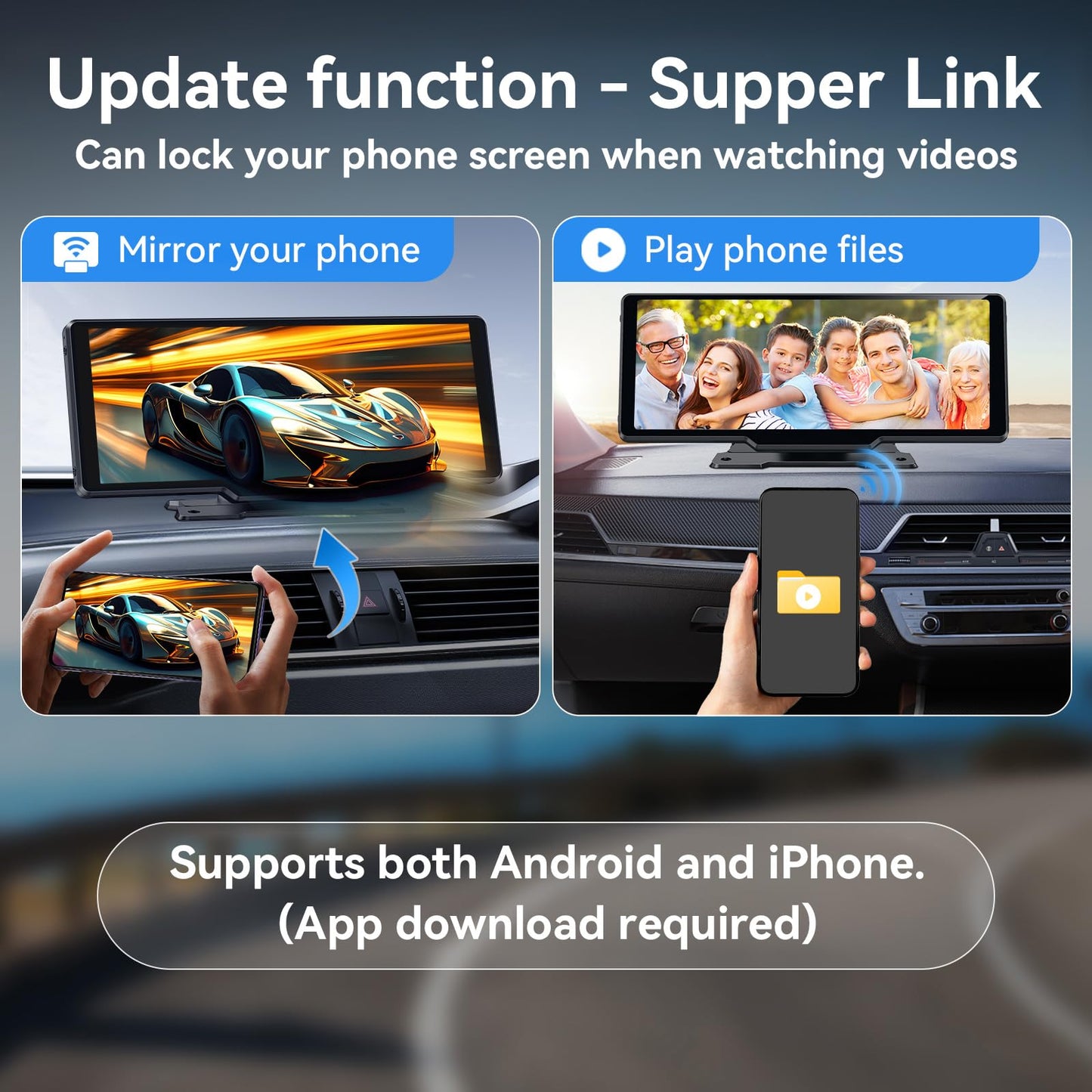 Portable Carplay Screen for Car, 10.26" Wireless Carplay Car Stereo & Android Auto Car Play Touchscreen with 1080P Backup Camera,GPS Navigation,Voice Control,5.0 Bluetooth (10.26inch)