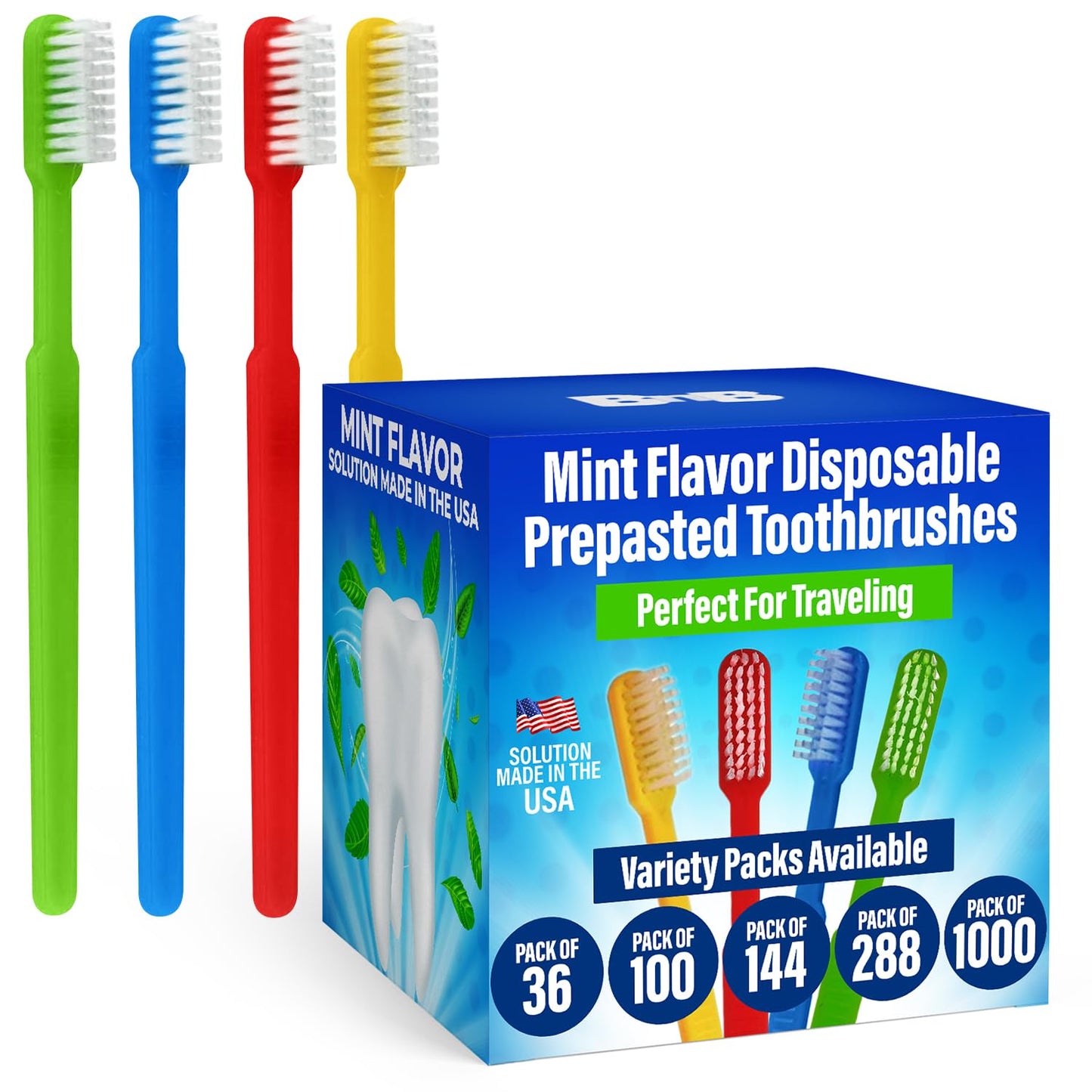 144 Prepasted Disposable Toothbrushes | Pre-Pasted Soft Bristle Tooth Brush for Dental Care & Oral Hygiene | Individually Wrapped Toothbrush Pack Airbnb Gifts | No Water Needed, Paste Made in USA.