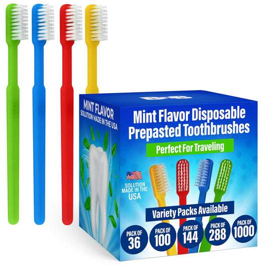 144 Prepasted Disposable Toothbrushes | Pre-Pasted Soft Bristle Tooth Brush for Dental Care & Oral Hygiene | Individually Wrapped Toothbrush Pack Airbnb Gifts | No Water Needed, Paste Made in USA.