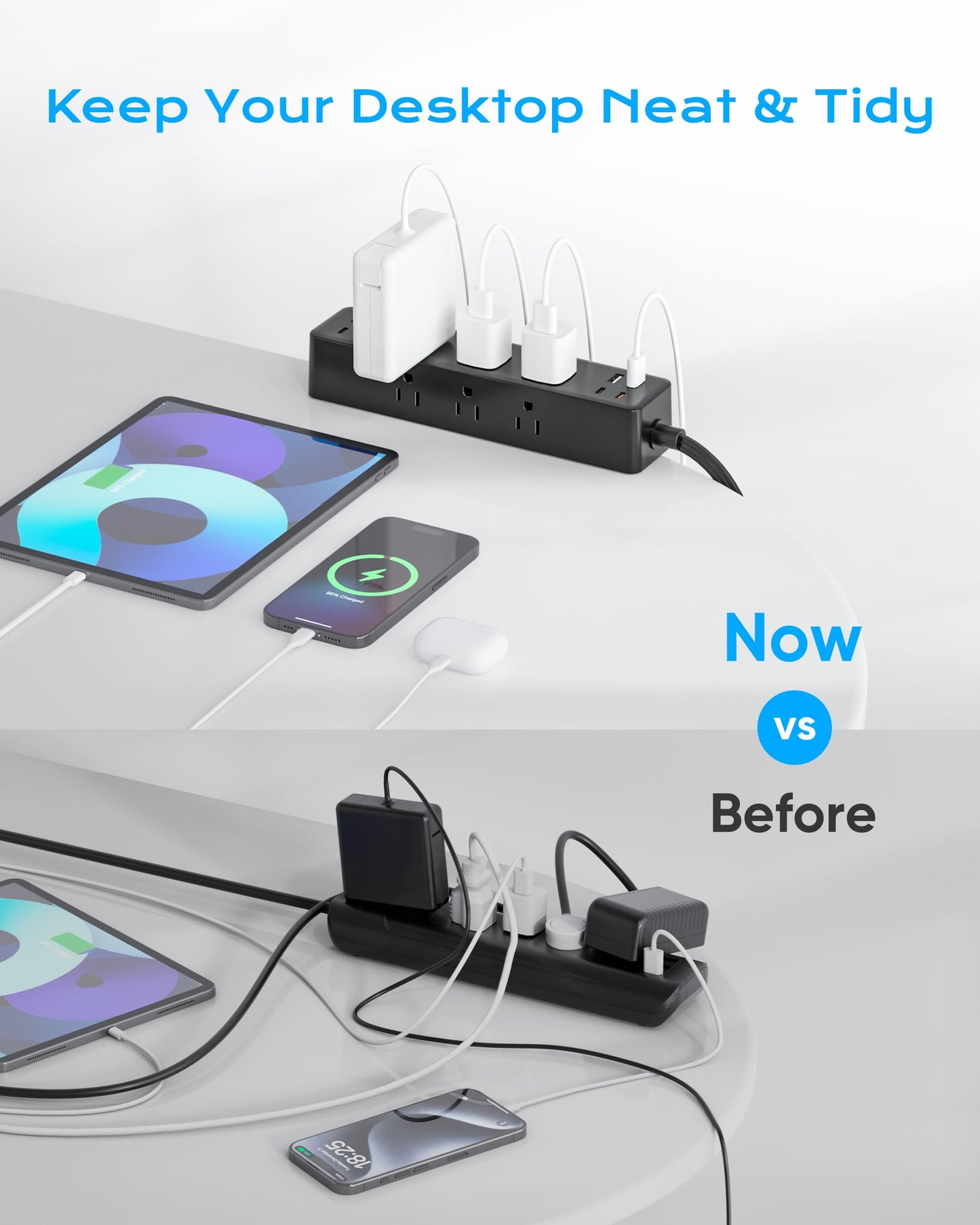 17-in-1 Desk Clamp Power Strip with 40W Fast Charging Station, ACOZVIN 10ft Flat Plug 1200J Surge Protector, 9 AC Outlets 8 USB Ports(4 USB C), Desk Outlet for Home Office, Fit 1.7" Tabletop Edge