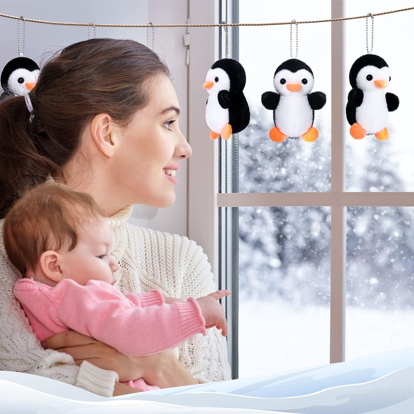 Skylety 16 Pcs 4 Inch Mini Penguin Stuffed Animal Bulk Penguin Plush Keychains for Birthday Xmas Party Favor Gifts (Black)