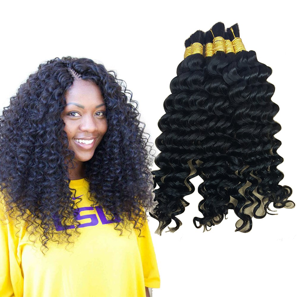 Deep Curly Wave Bulk Hair For Braiding Human Hair No Weft - 3 Bundles 300g Brazilian (20inch Natural Black #1B)