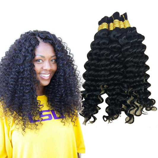 Deep Curly Wave Bulk Hair For Braiding Human Hair No Weft - 3 Bundles 300g Brazilian (20inch Natural Black #1B)