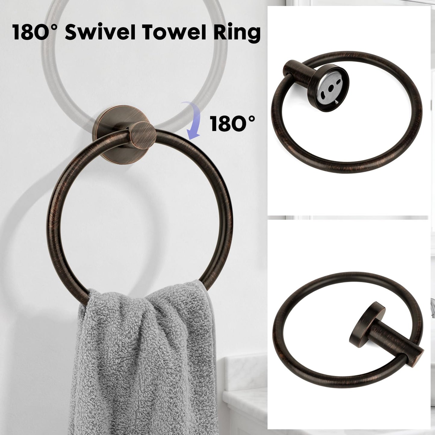 Ntipox Oil Rubbed Bronze Bathroom Hardware Accessories Set 5 Piece, Stainless Steel Towel Bar Set 24 Inch,Toilet Paper Holder,Towel Ring Holder,Towel Rack Set,Brushed Bronze Bathroom Accessories Kit