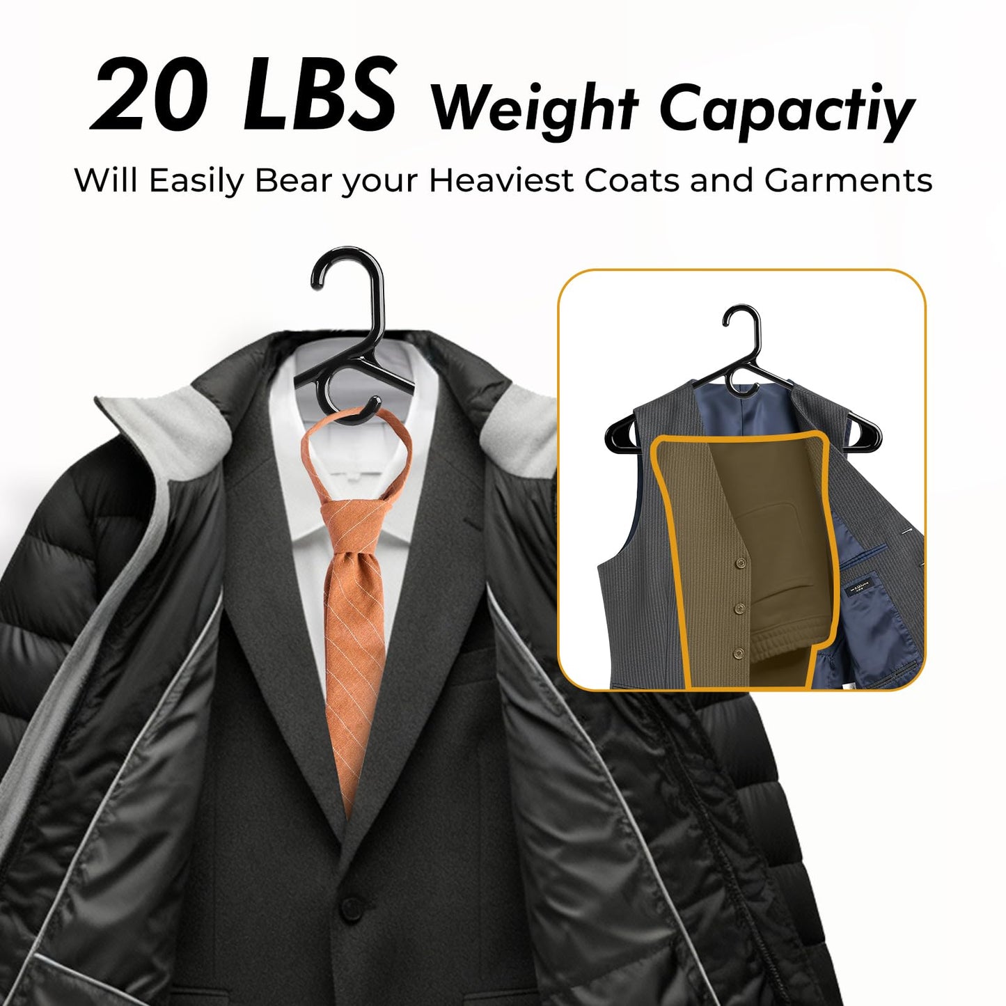 HOUSE DAY Premium Heavy Duty Plastic Hangers 38 Pack - Ultra Thick Black Clothes Hangers - 20 lb Capacity - Sturdy Hangers for Coats, Jackets, Suits & Jeans - Closet Organizer for Dorm, Apartment