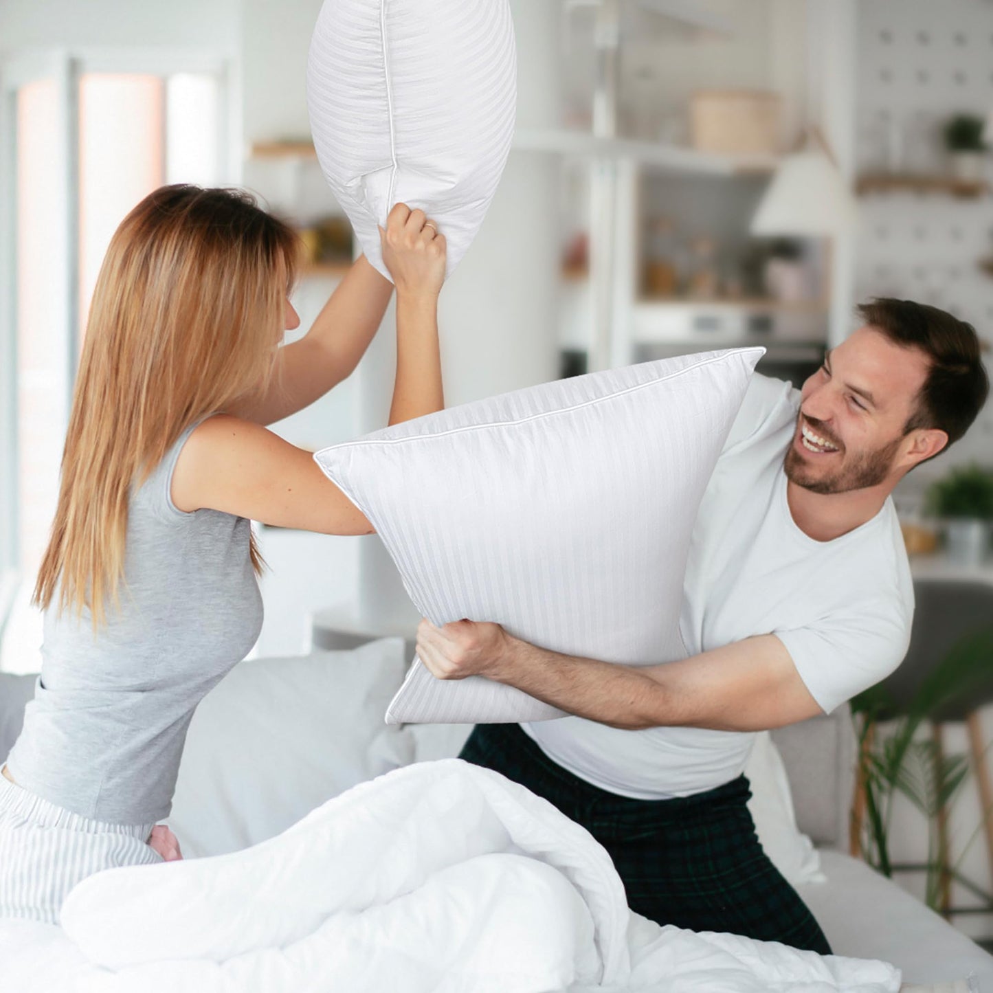 COZSINOOR Goose Down Feather Pillows Queen Size Set of 2 - Hotel Down Bed Pillow for Sleeping, Soft 600 TC Cotton Cover, Fluffy Support Surround Fill Down Alternative for Back, Stomach, Side Sleepers