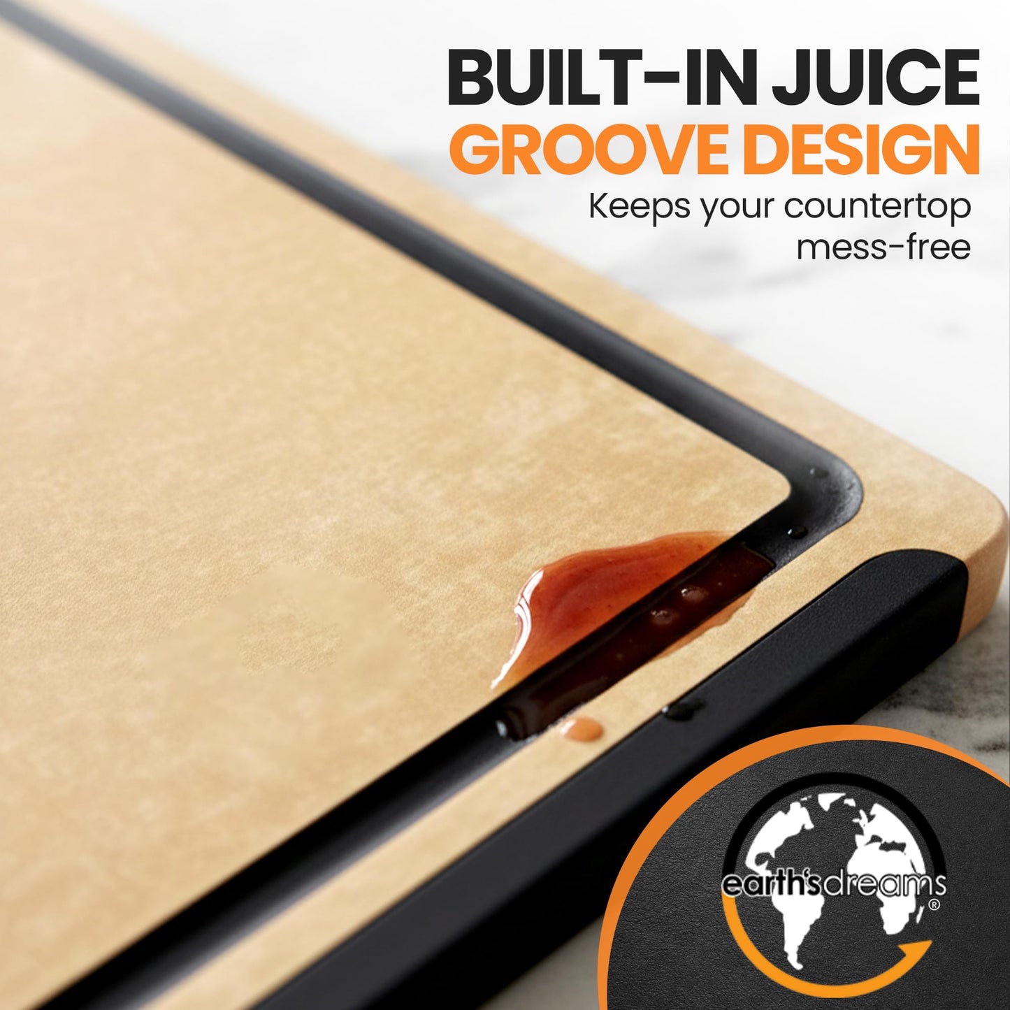 Earth's Dreams Composite Wood Cutting Board Set of 3 – Built In Juice Groove, Dishwasher Safe,Cutting Boards for Kitchen – Large, Medium & Small Non-Slip Wood Charcuterie & Chopping Boards (Tan/Black)