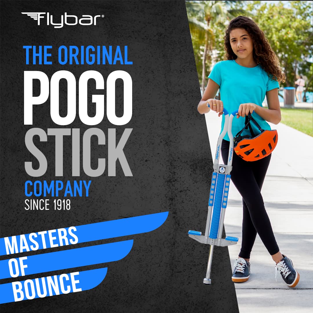 Flybar Master Pogo Stick for Kids, Ages 9+, 80 to 160 Pounds, Easy Grip Handles, Anti-Slip Pegs, Outdoor Toys for Boys, Jumper Toys for Girls, Outside Toys for Kids, Tweens and Teens (Silver/Blue)